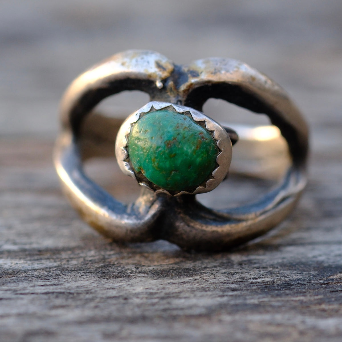 Vintage Sterling Turquoise Sandcast Ring 6.5