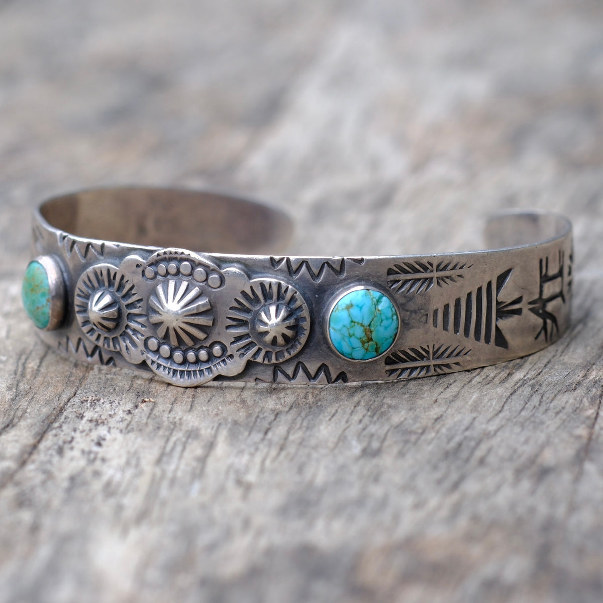 Vintage Sterling Turquoise Stamped Cuff Bracelet