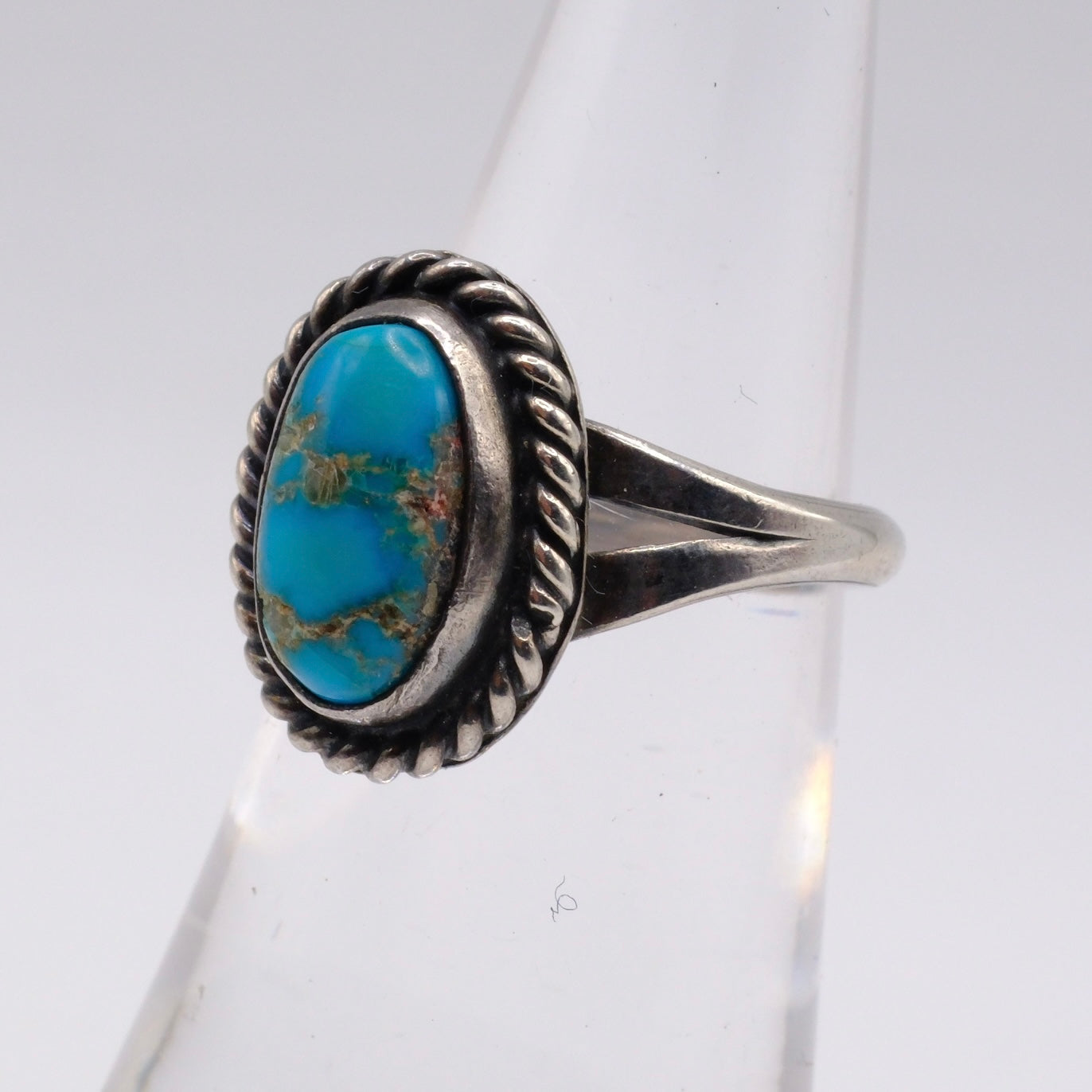 Vintage Sterling Turquoise Roper Ring 5