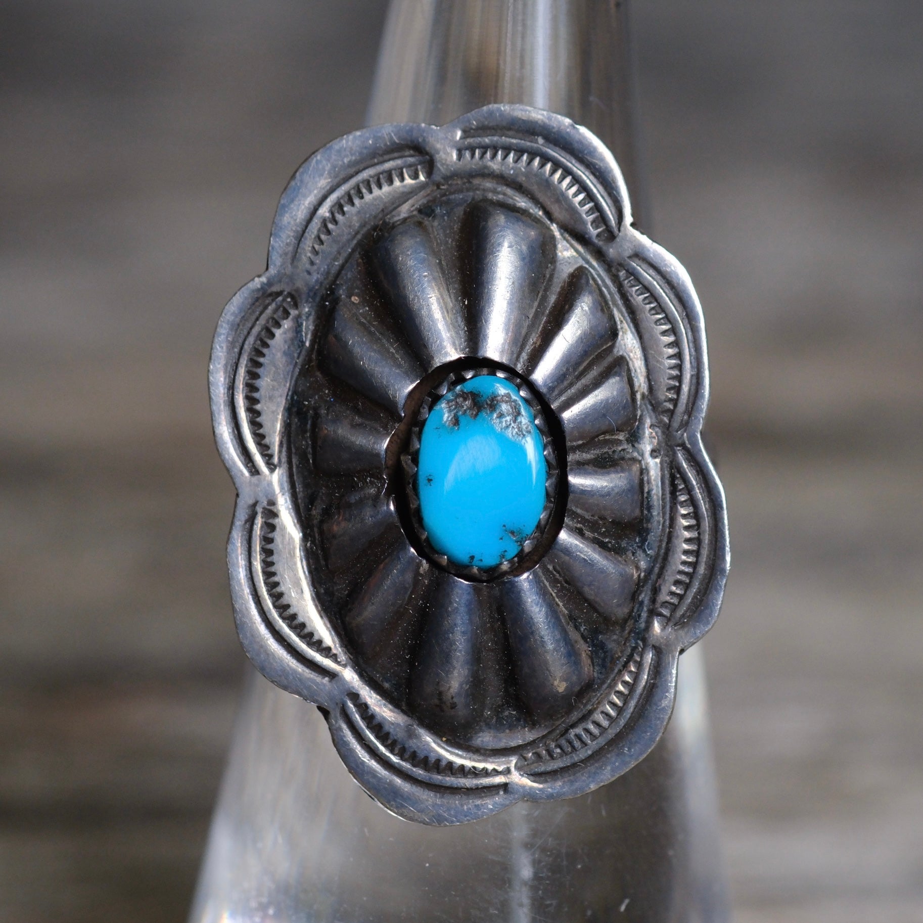 Vintage Sterling Turquoise Concho Ring 5.75