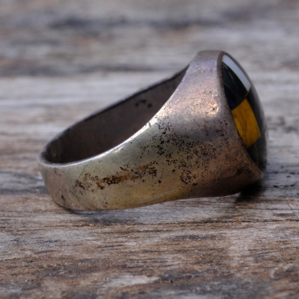 Vintage Sterling Multi Stone Inlay Ring 9.75