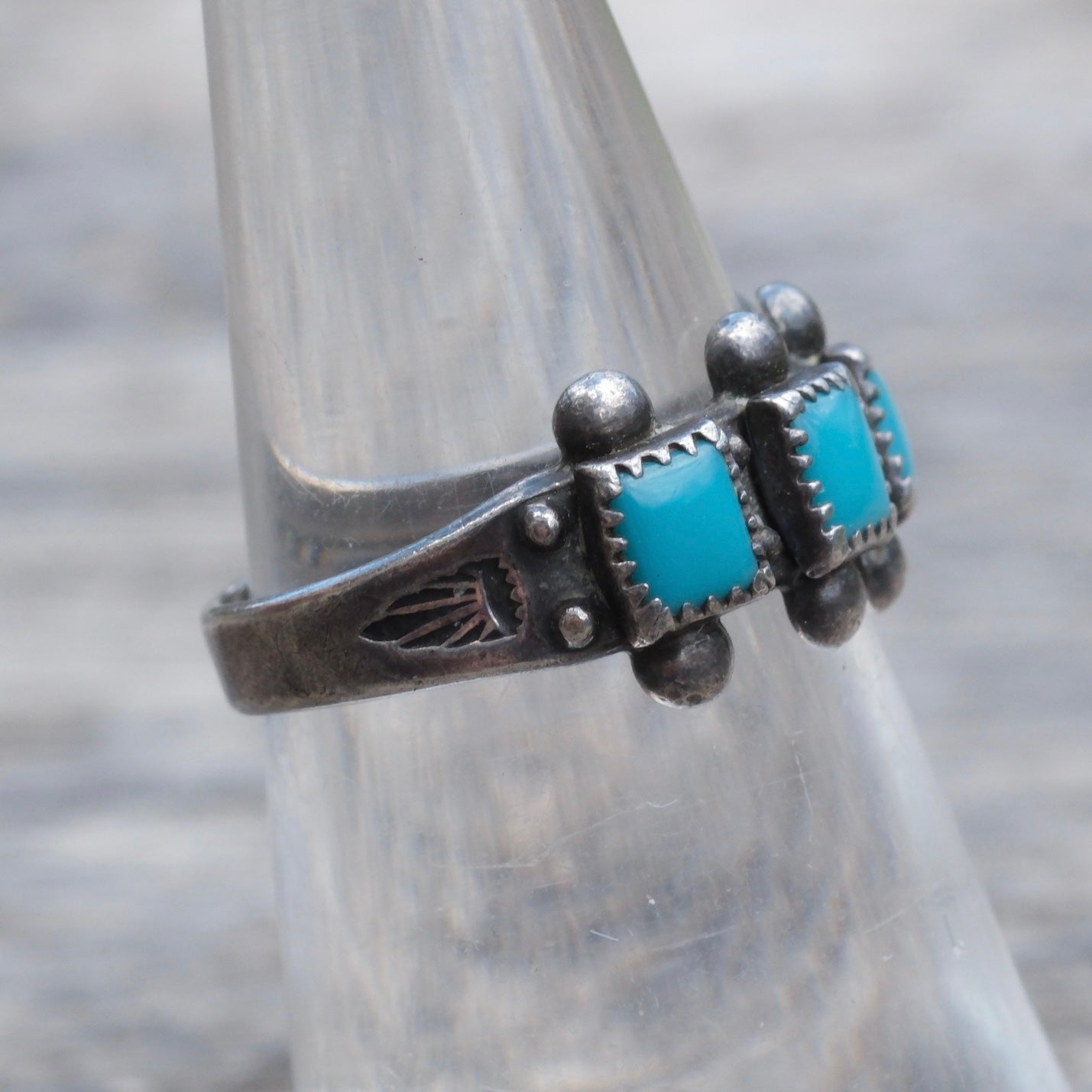 Vintage Sterling Turquoise Inlay Band Ring 6