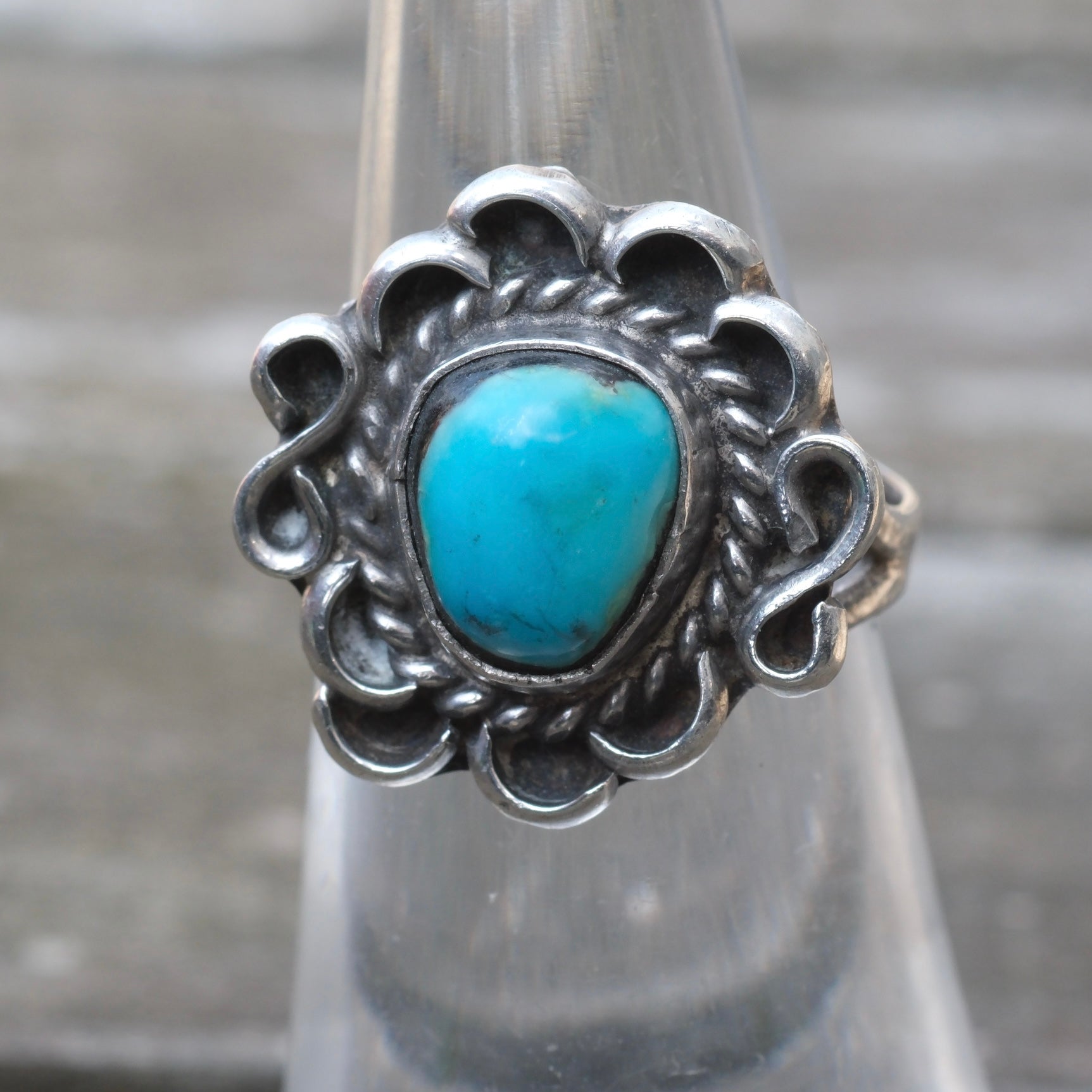 Vintage Sterling Turquoise Roper Ring 5