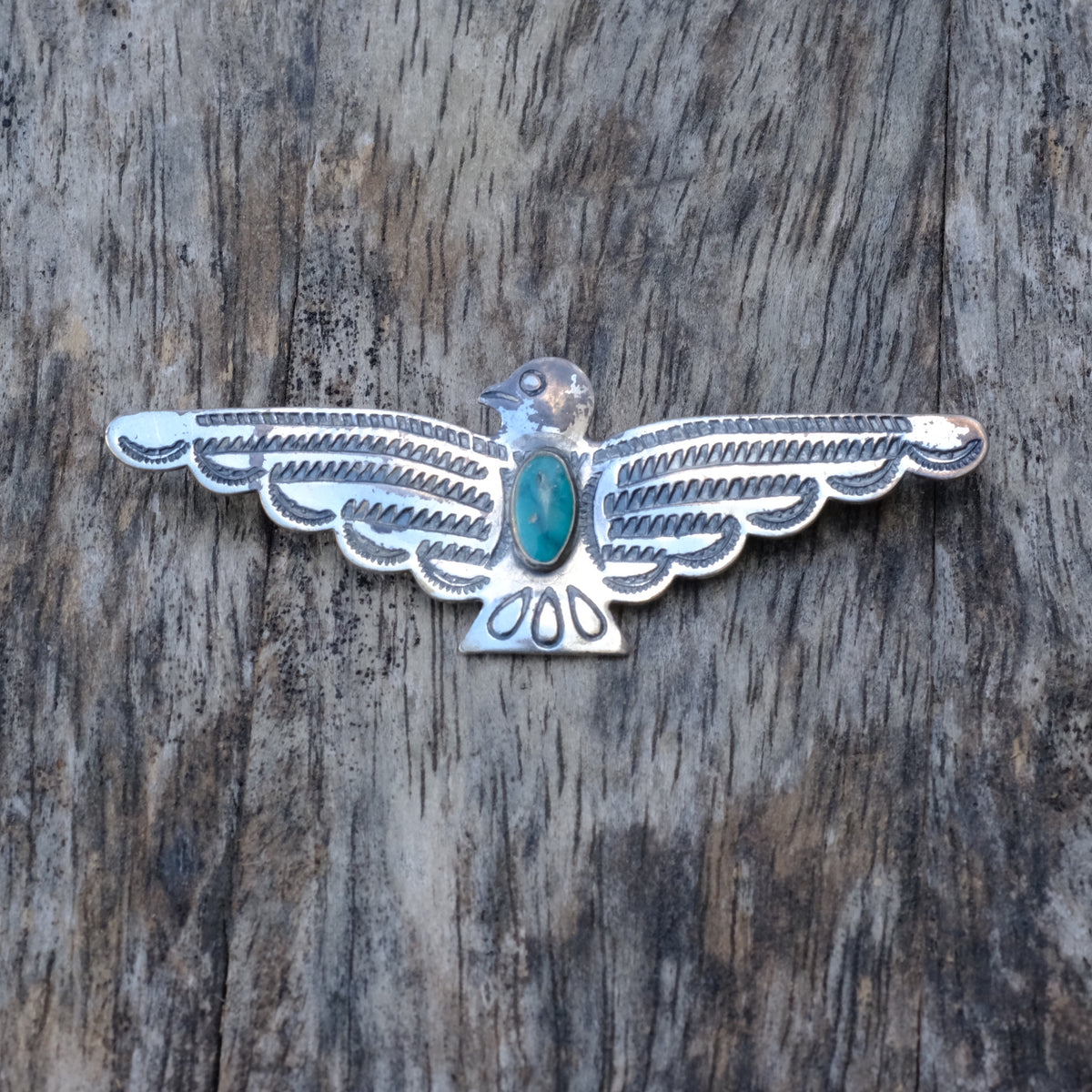 Vintage Sterling Turquoise Thunderbird Pin