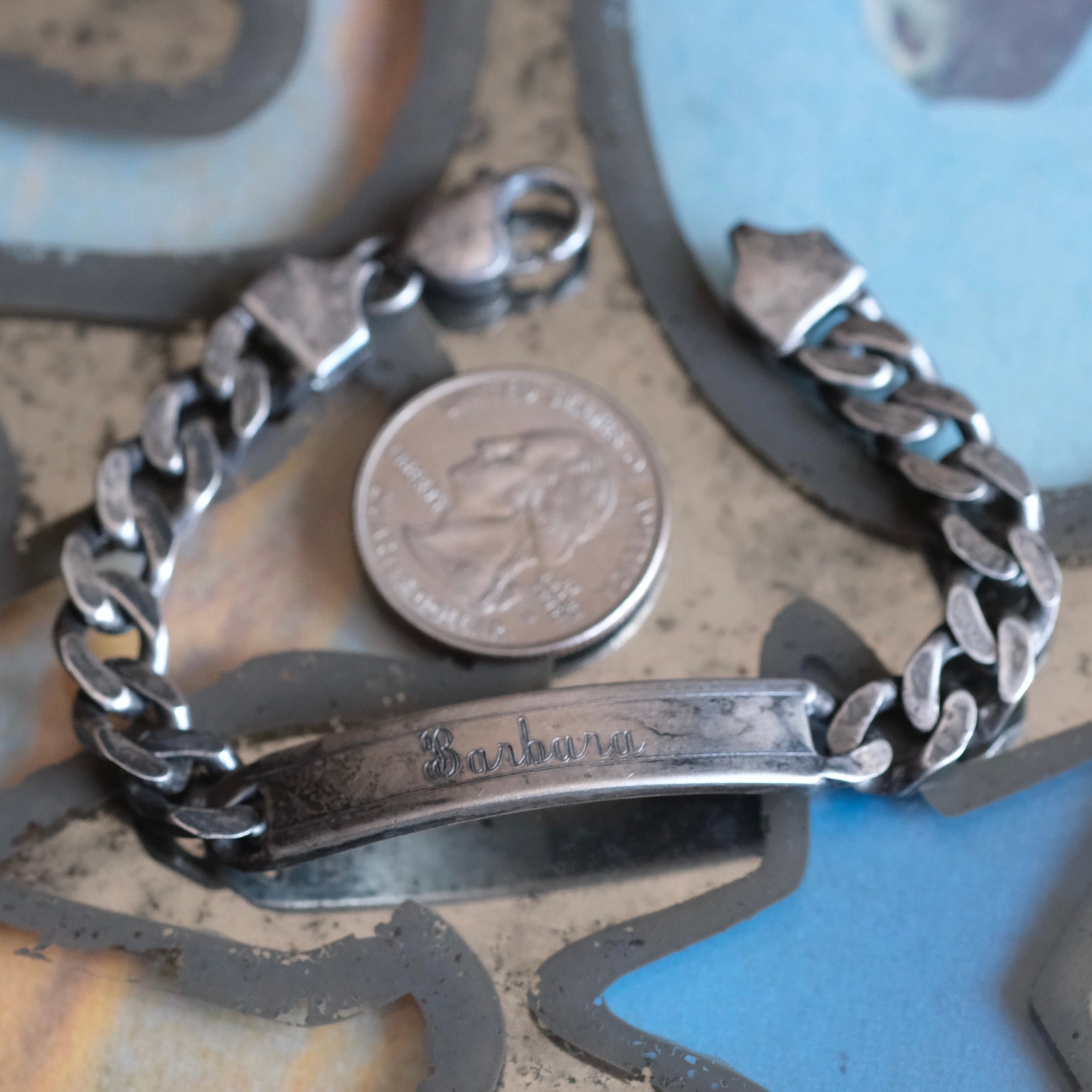 Vintage Sterling Silver Id Chain Bracelet 6.75"