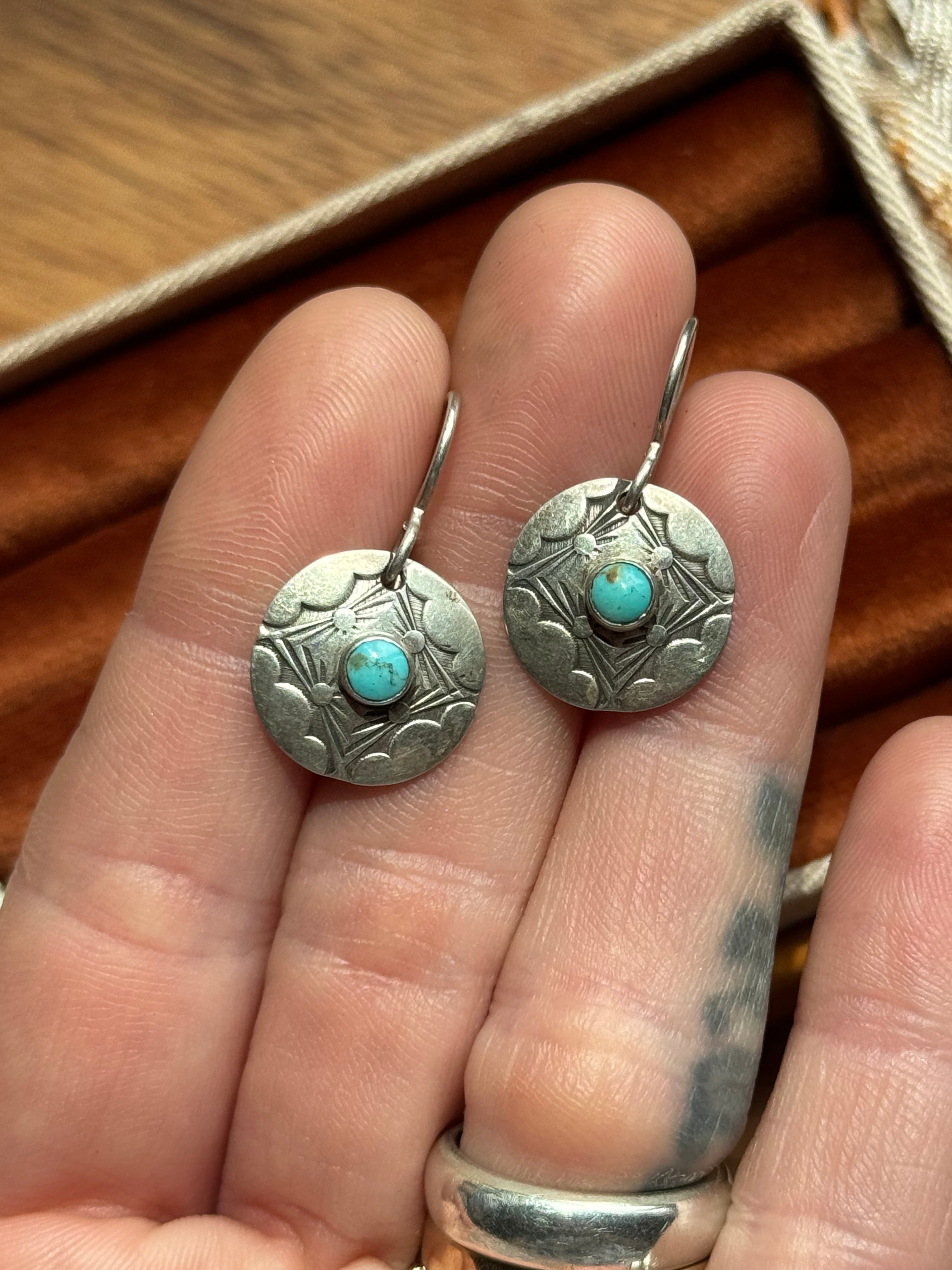 Vintage Sterling Silver StampedTurquoise Coin Earrings