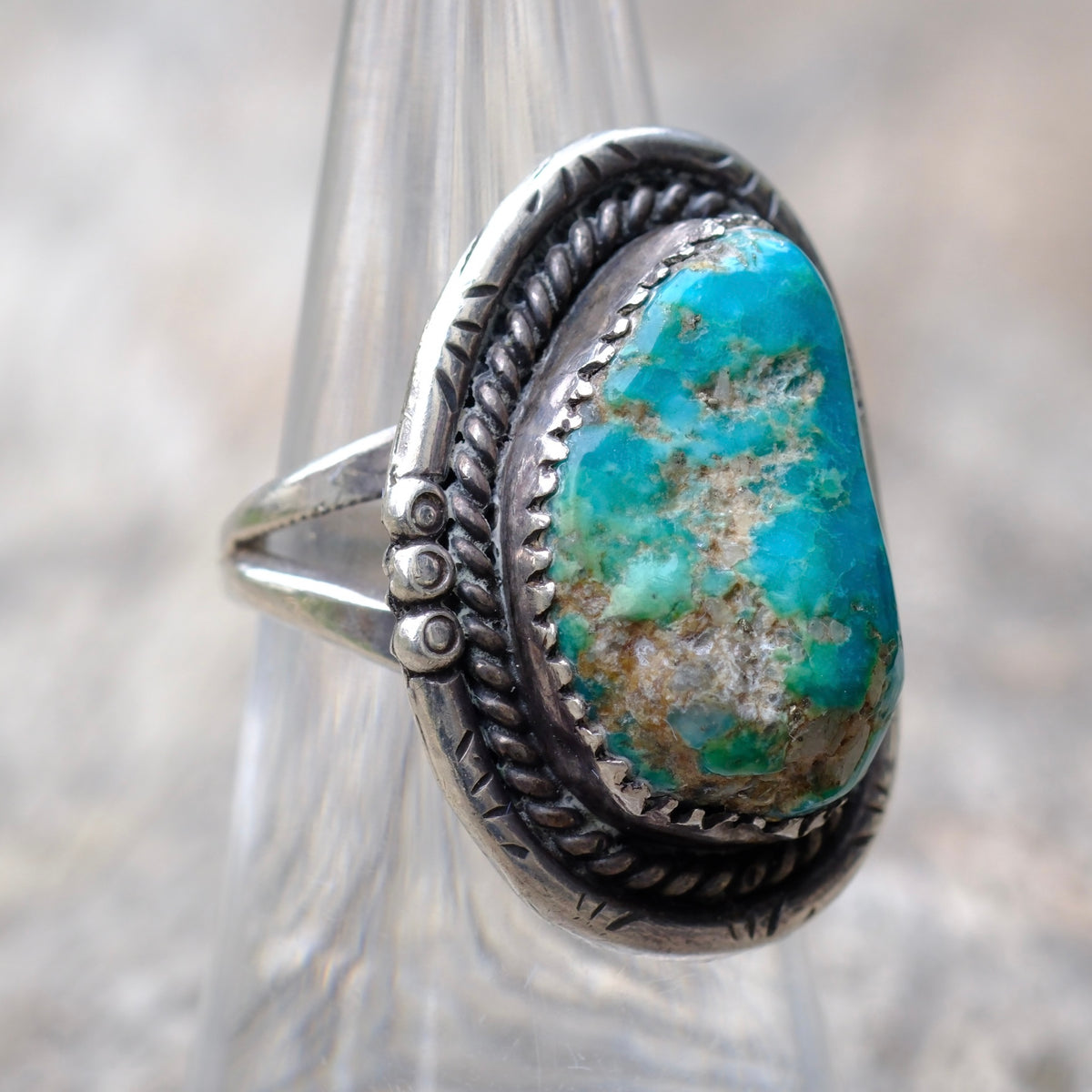 Vintage Sterling Turquoise Roper Ring 6.5