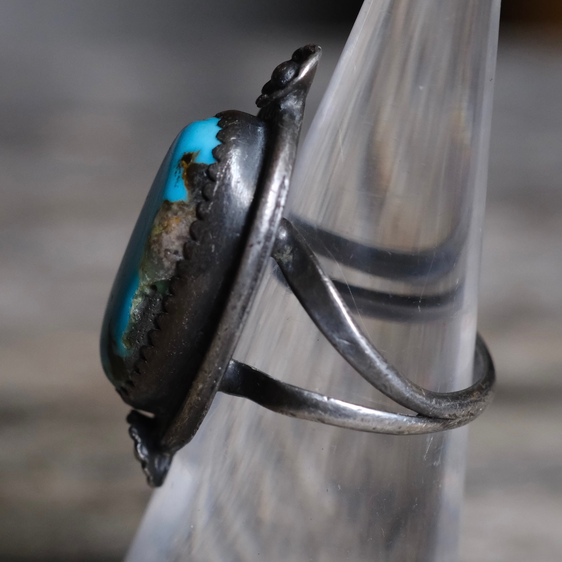 Vintage Sterling Turquoise Roper Ring 5.25