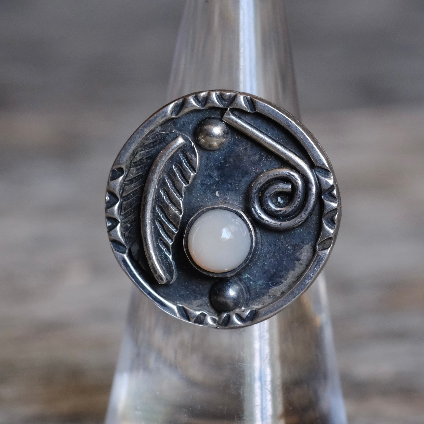 Vintage Sterling Moonstone Feather Ring 5.5