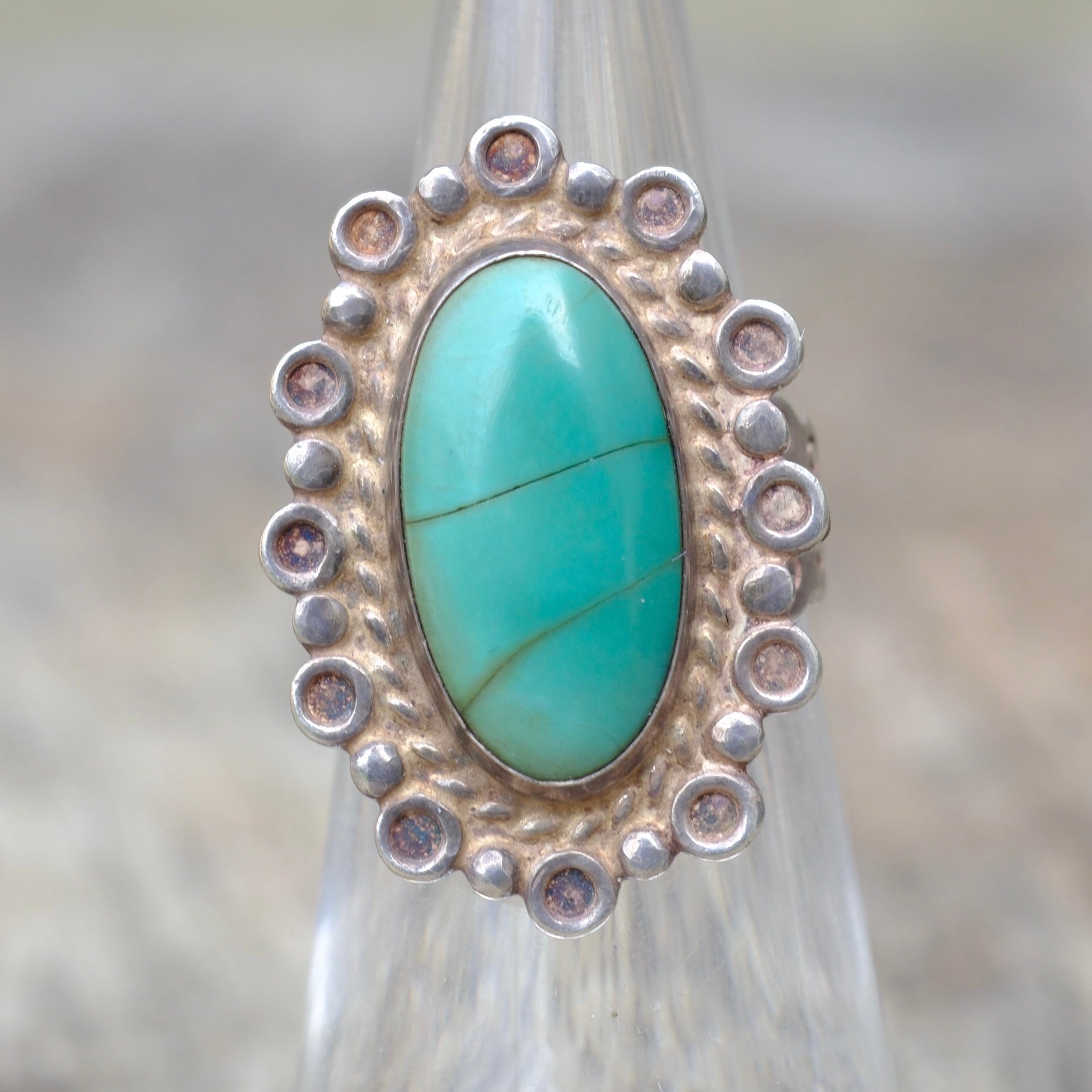 Vintage Sterling Turquoise Ring 4.5