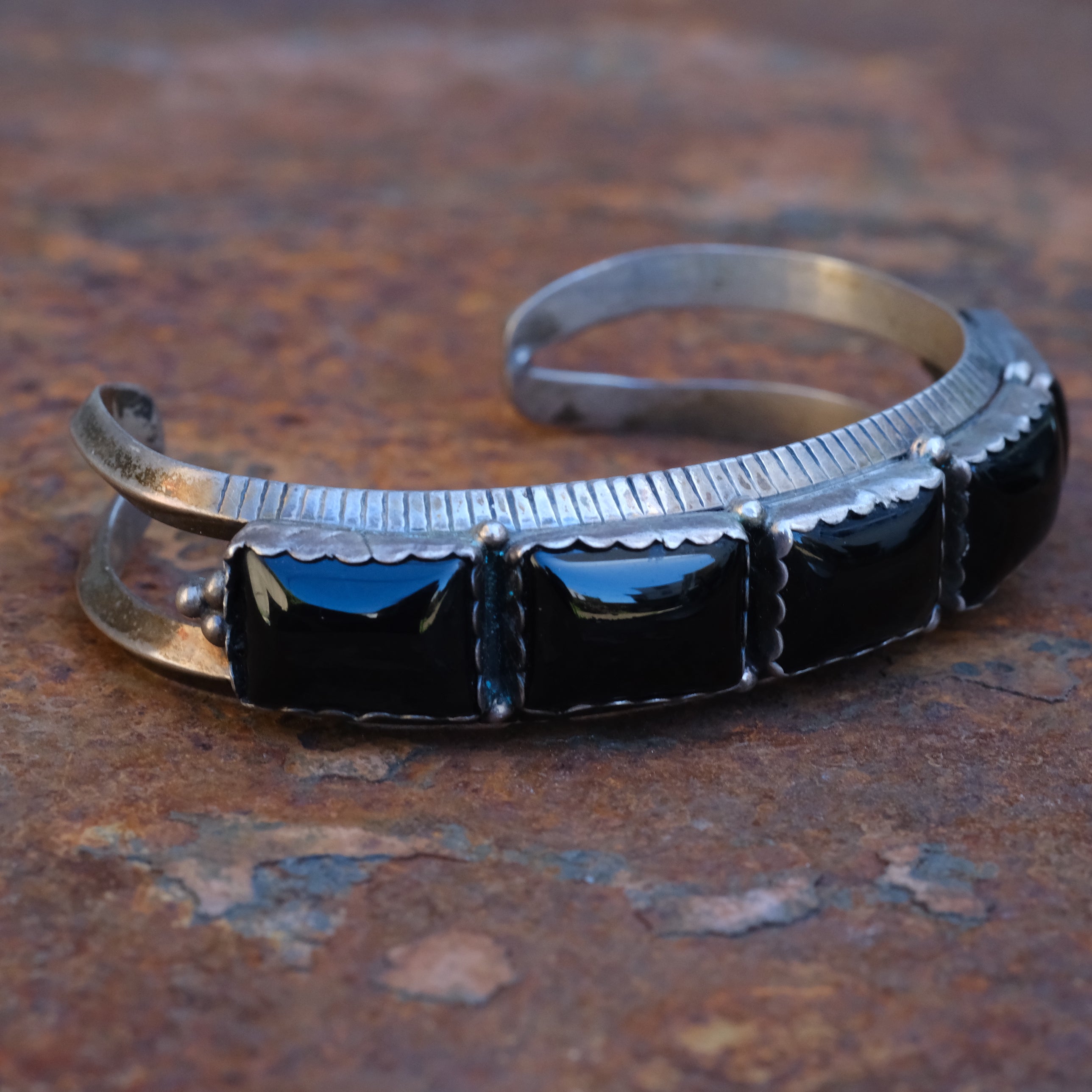 Vintage Sterling 5-Stone Onyx Cuff