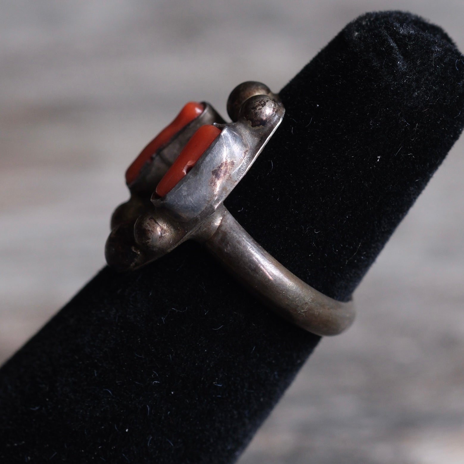 Vintage Sterling 2-Stone Coral Ring 3.75