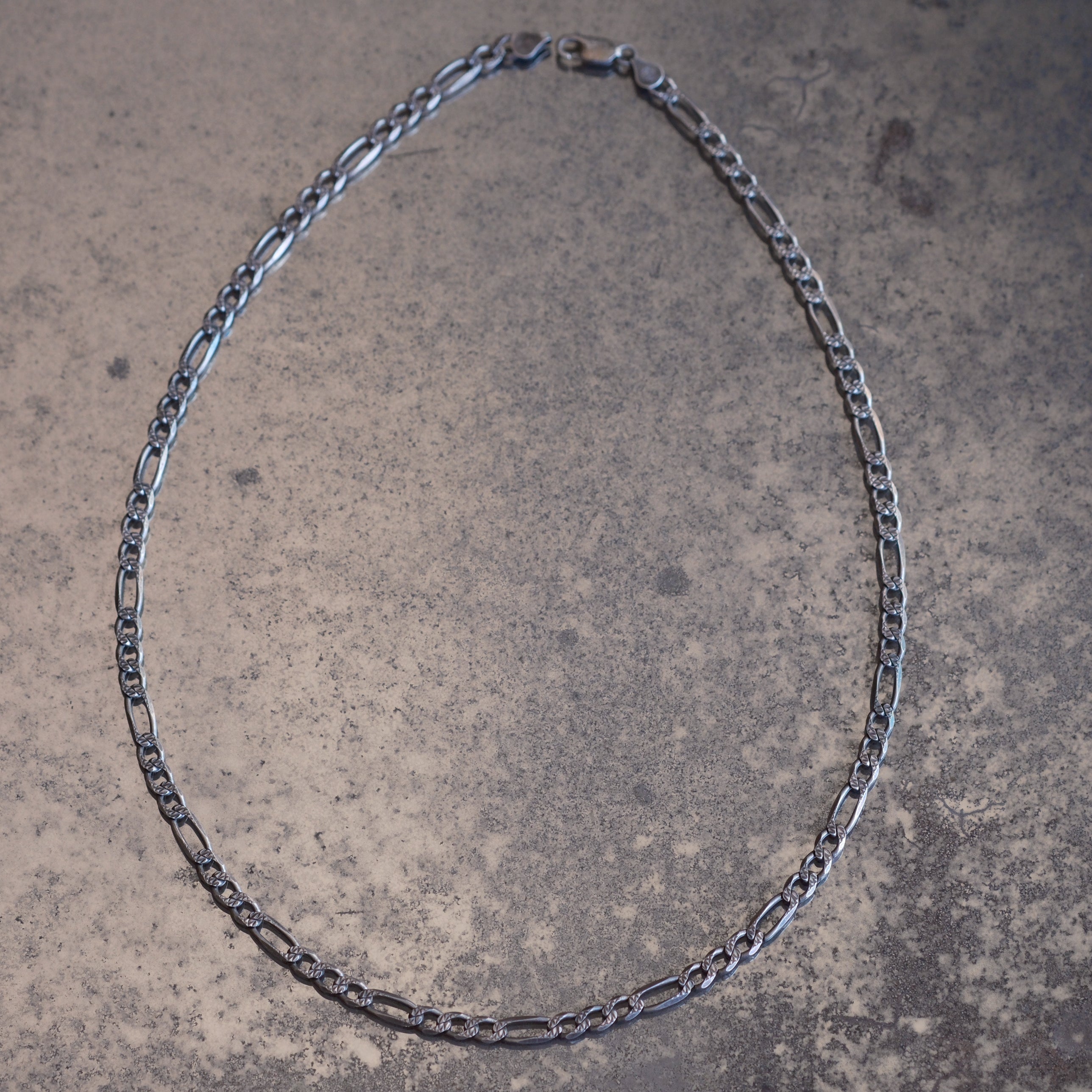 Vintage Sterling Silver Textured Figaro Chain Necklace 22.5"