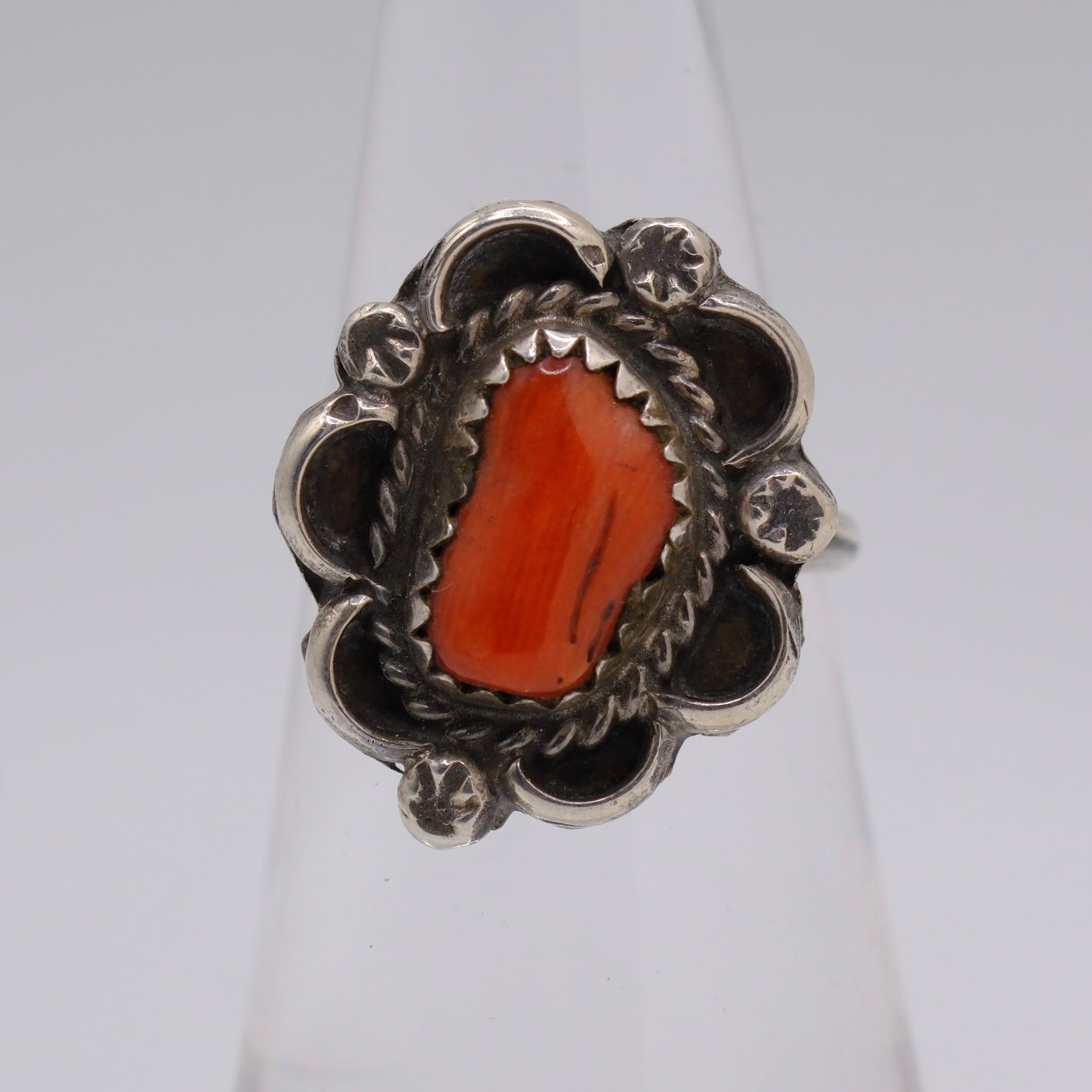 Vintage Sterling Coral Florette Ring 4.25