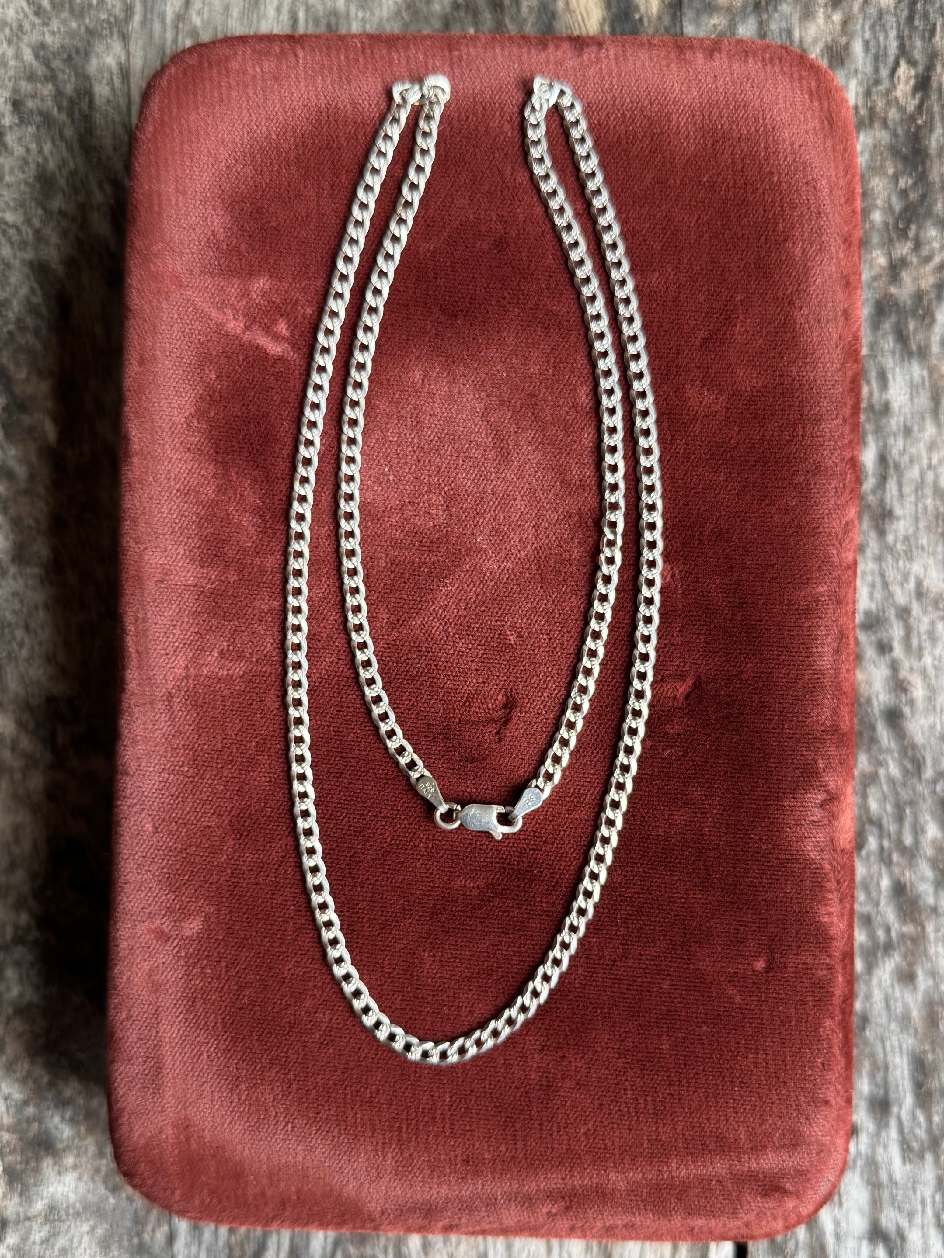 Vintage Sterling Silver 22” Textured Flat Curb Chain