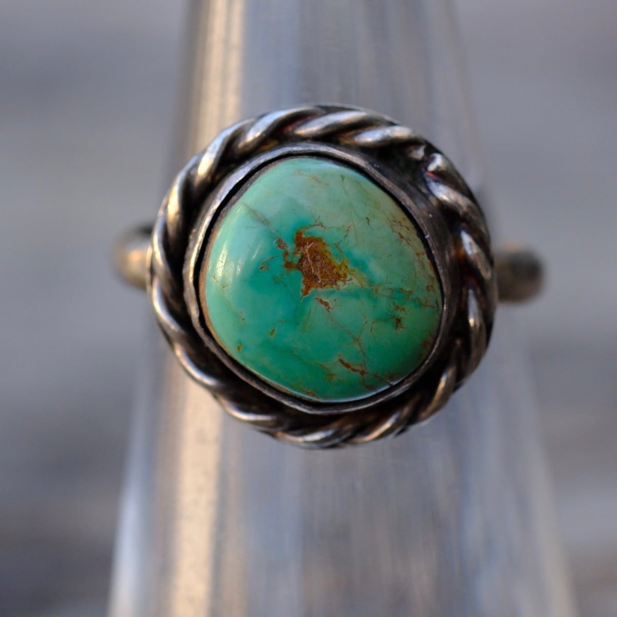 Vintage Sterling Turquoise Roper Ring 4.75