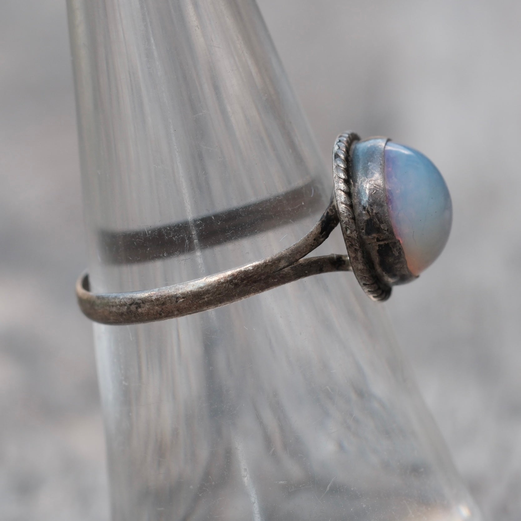 Vintage Sterling Opal Doublet Roper Ring 7