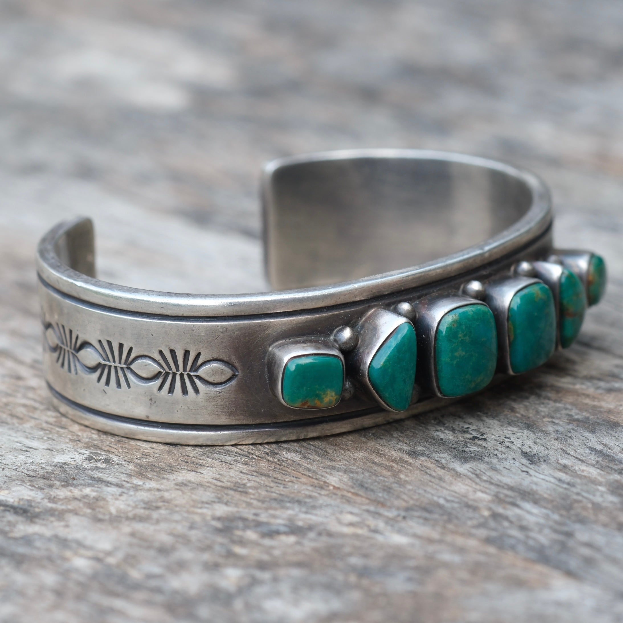 HEAVY Vintage Sterling 6-Stone Turquoise Cuff Bracelet R.Bennett