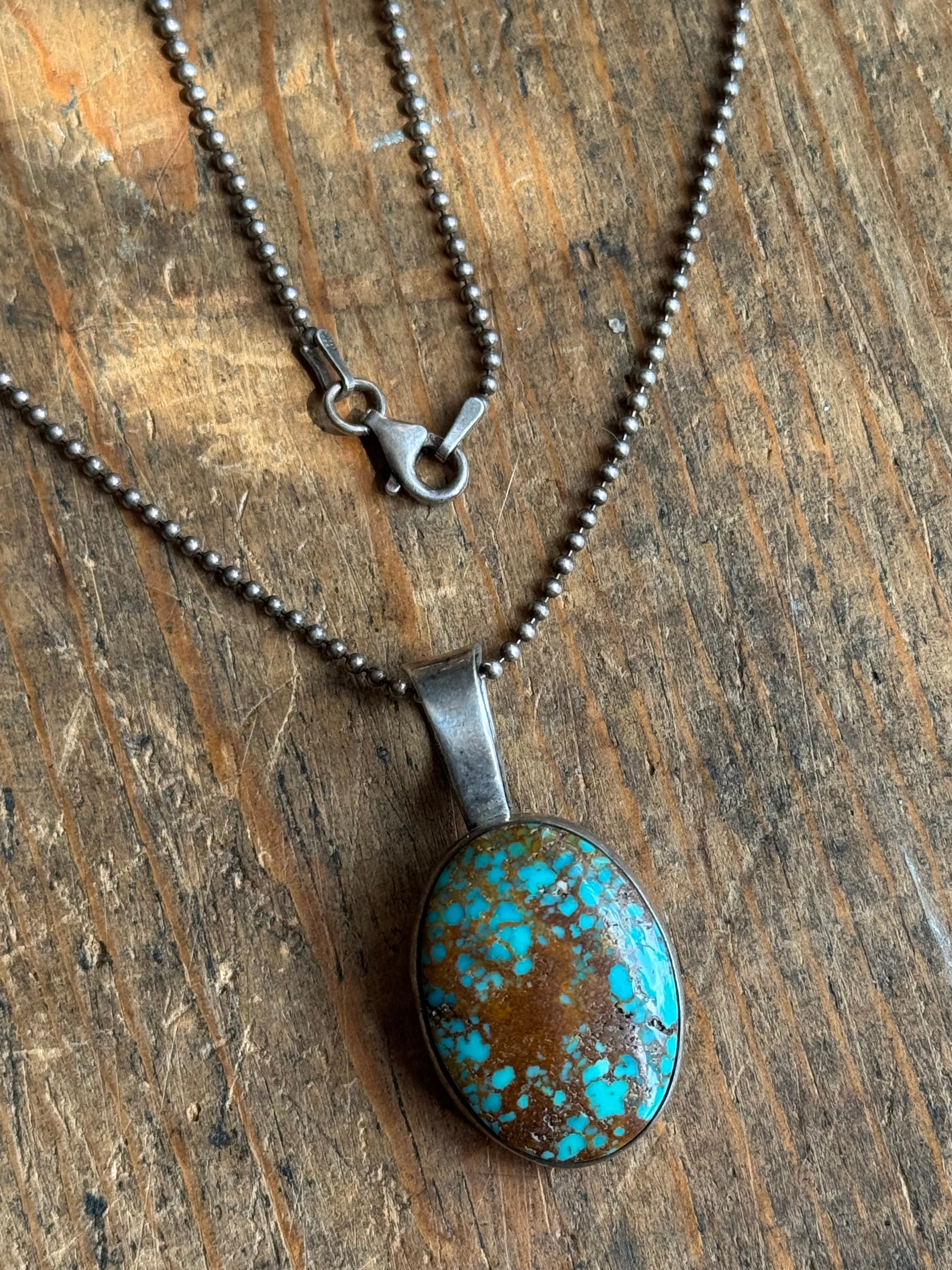 Vintage Sterling Silver Chunky High Grade Turquoise 17" Necklace
