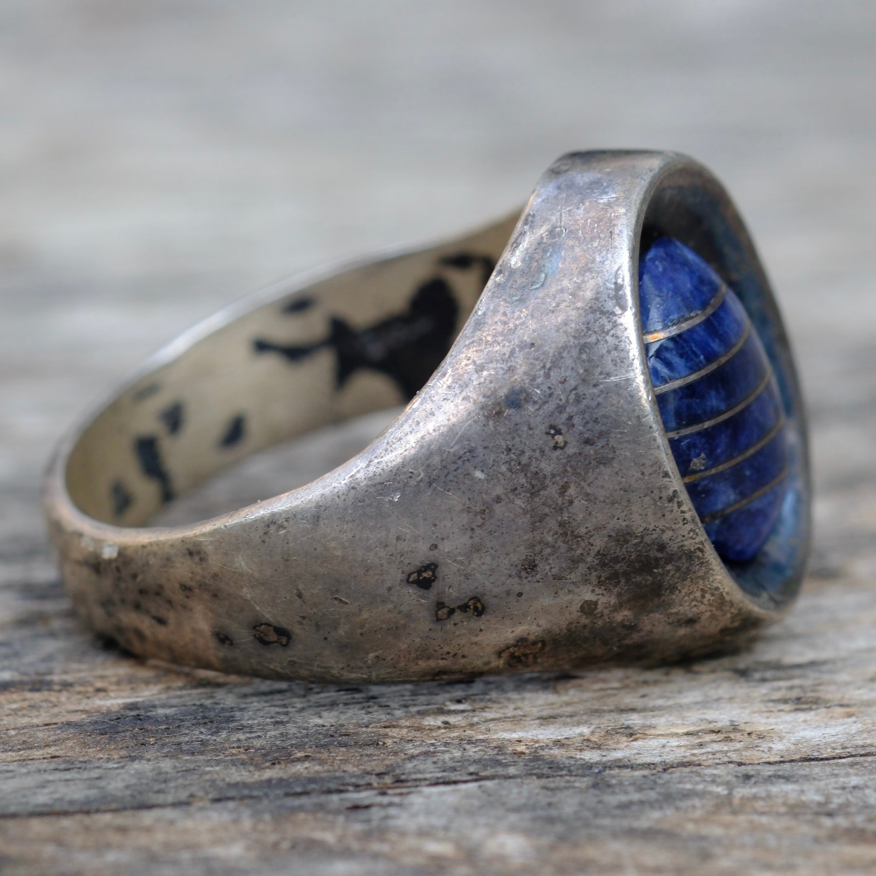 Vintage Sterling Lapis Inlay Ring 11.5