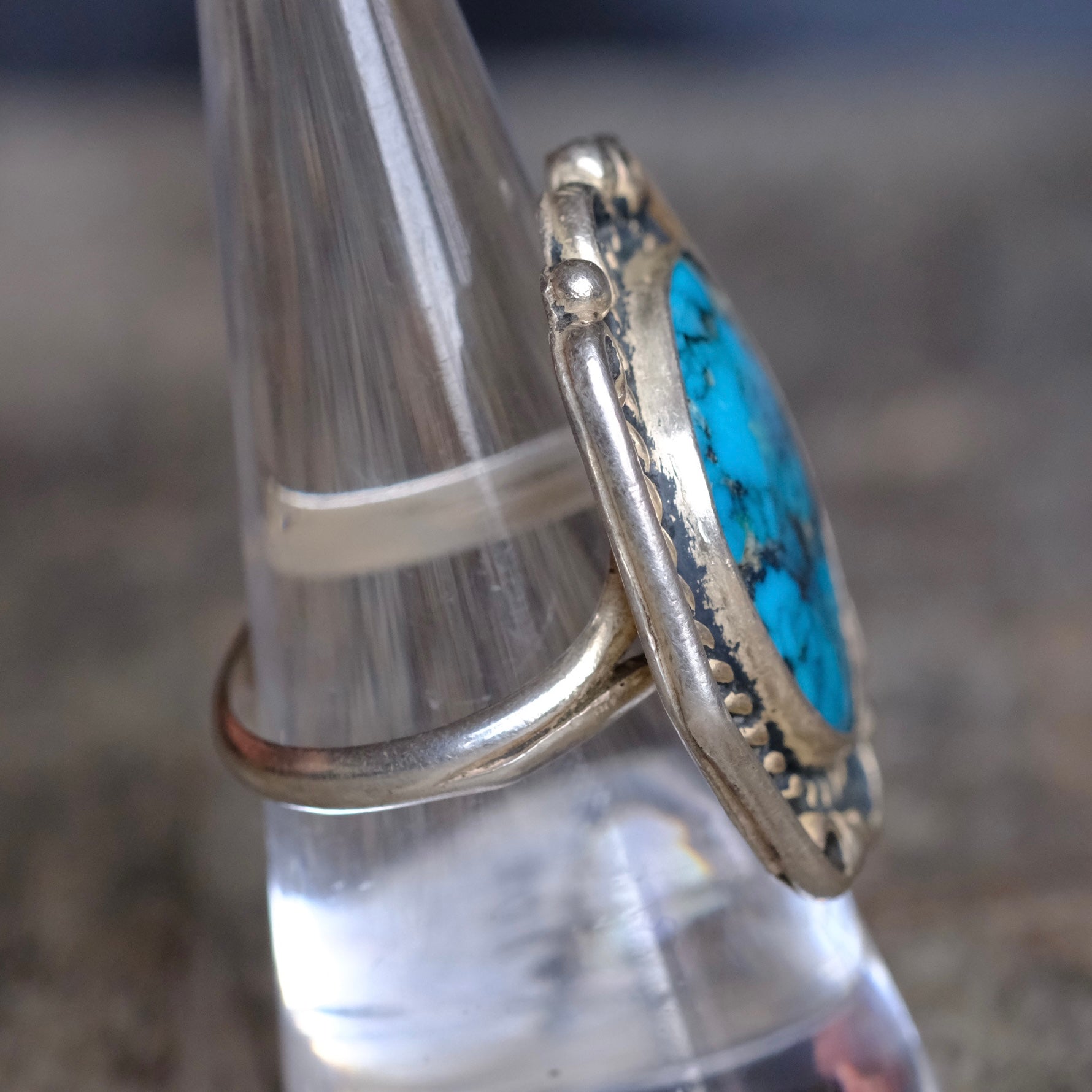 Vintage Sterling Turquoise Roper Ring 8.5