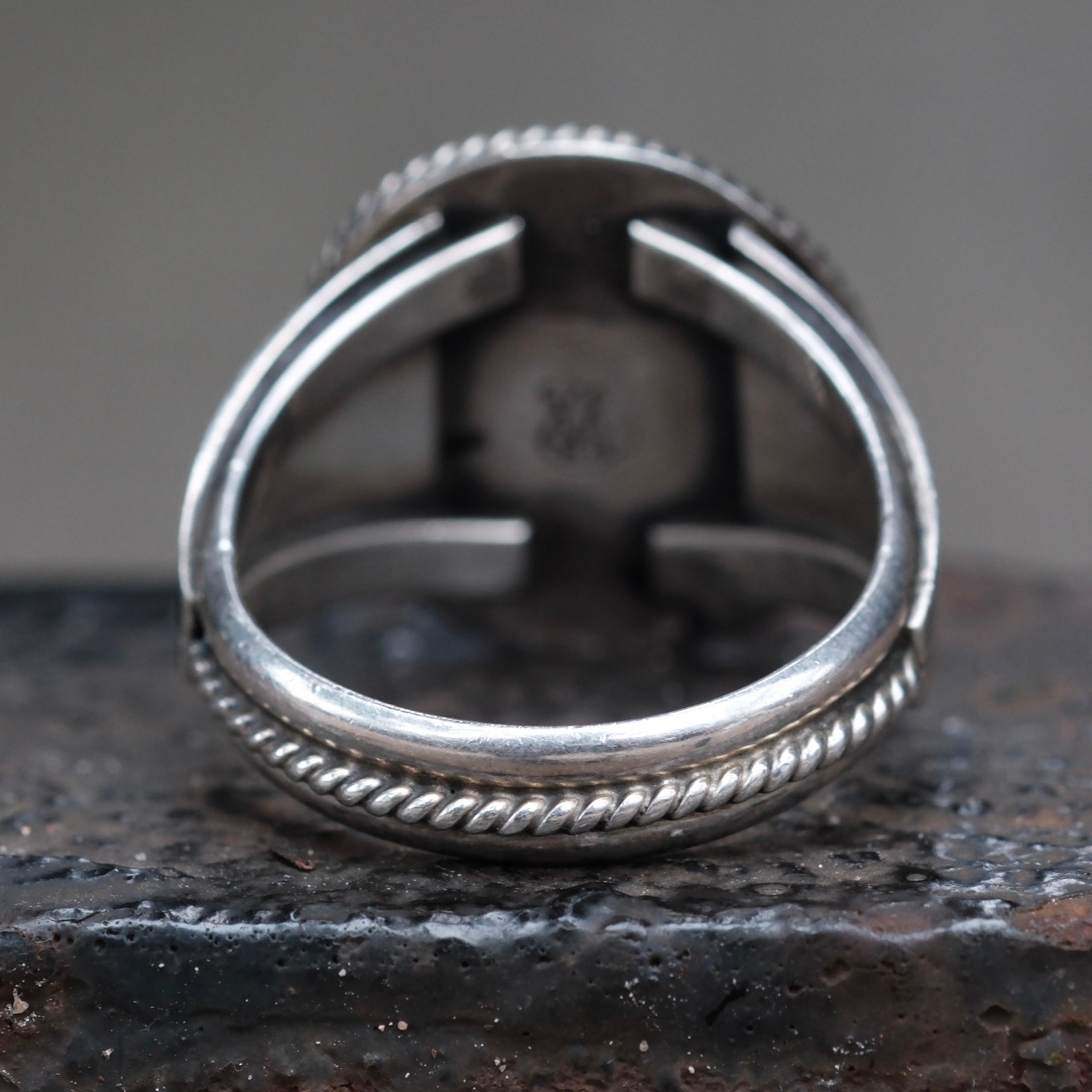 Vintage Sterling Turquoise Ribbed Band Ring 9.25