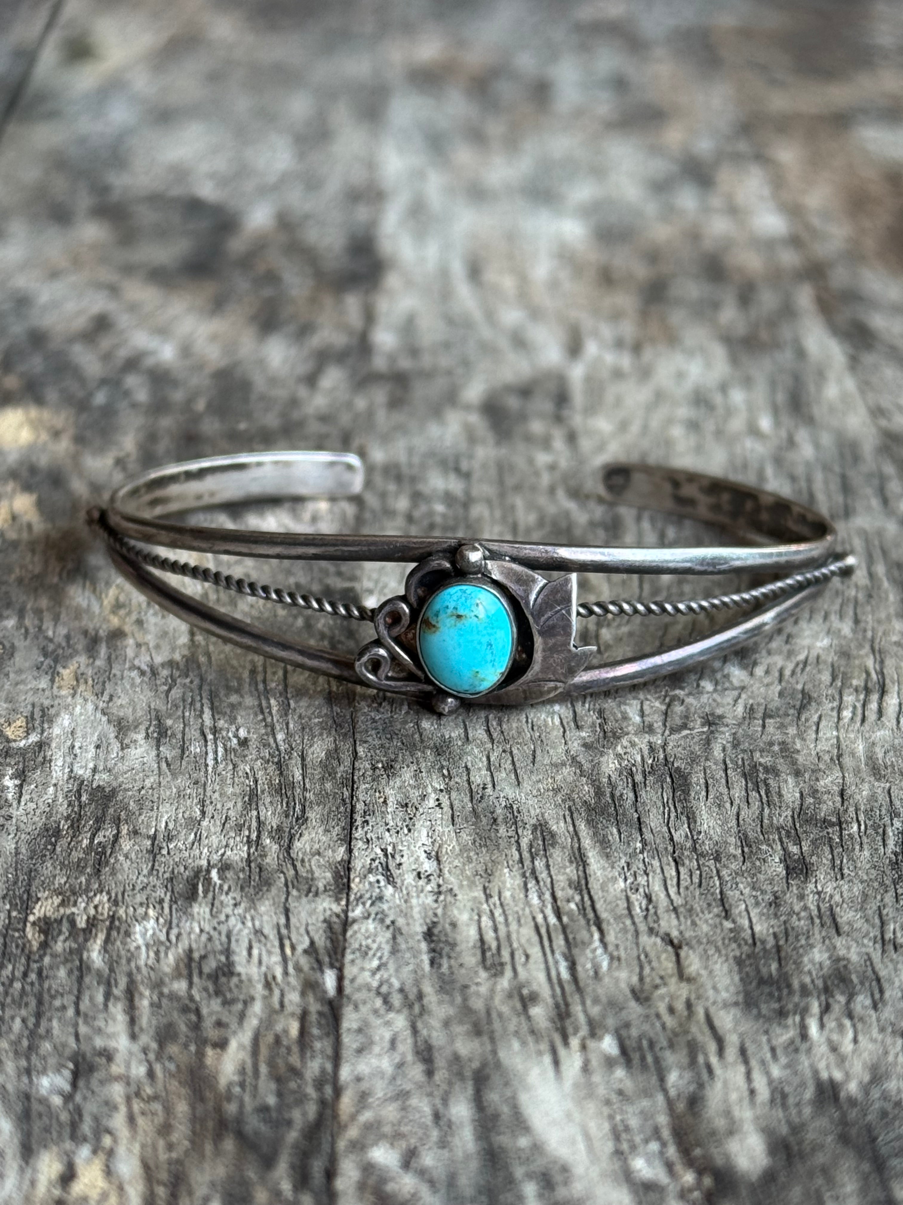 Vintage Sterling Silver Turquoise Roped Cuff