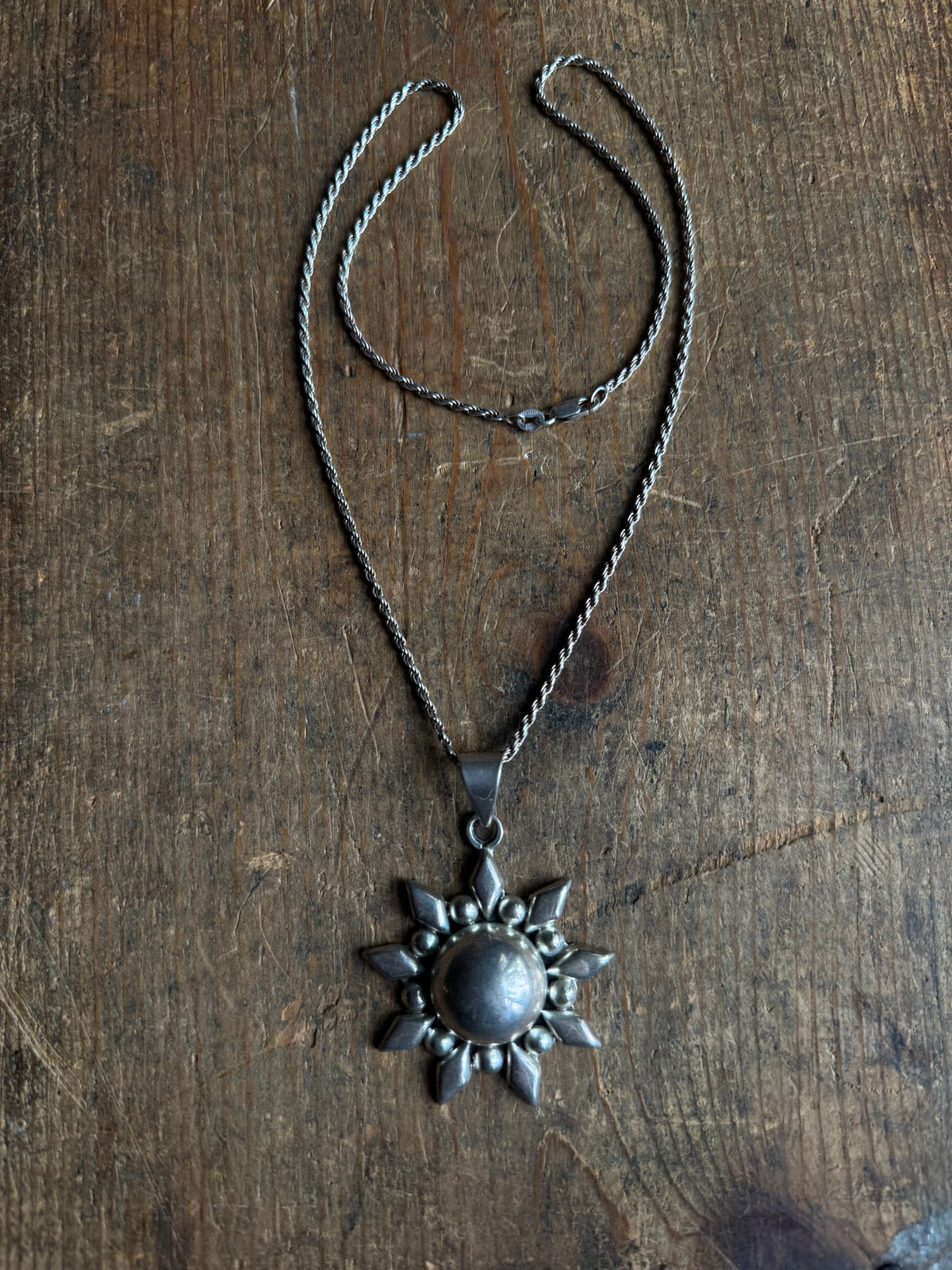 Vintage Sterling Silver High Dome Sun Necklace