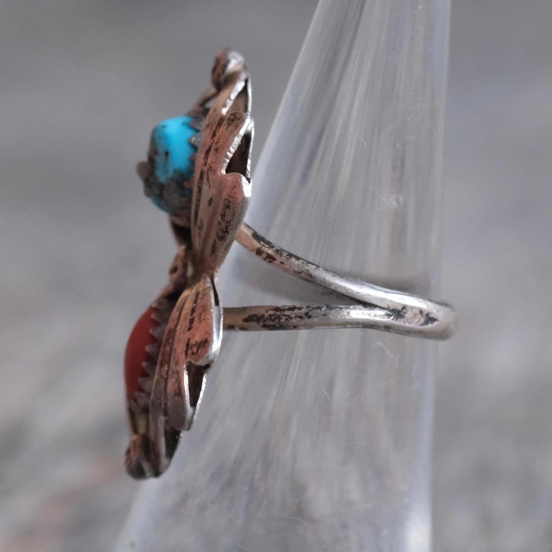 Vintage Sterling Turquoise and Coral Ring 6