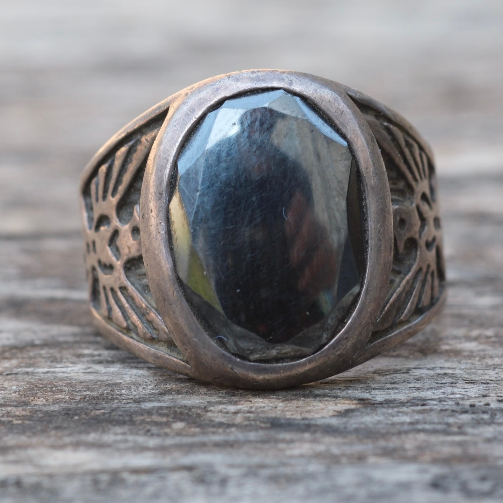 Vintage Sterling Hematite Thunderbird Ring 10
