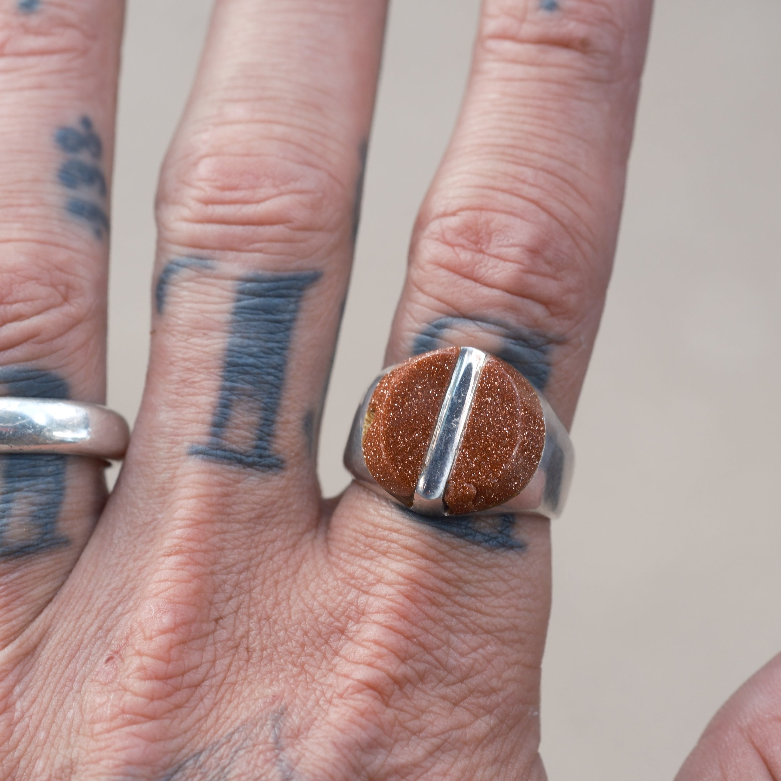 Vintage Sterling Goldstone Inlay Ring 11
