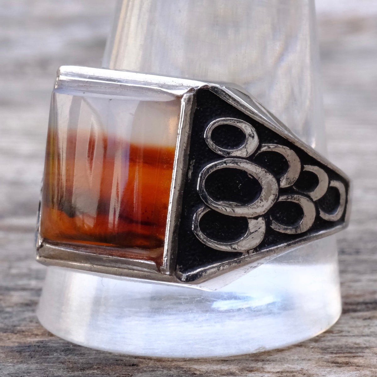 Vintage Sterling Agate Signet Ring 13.75