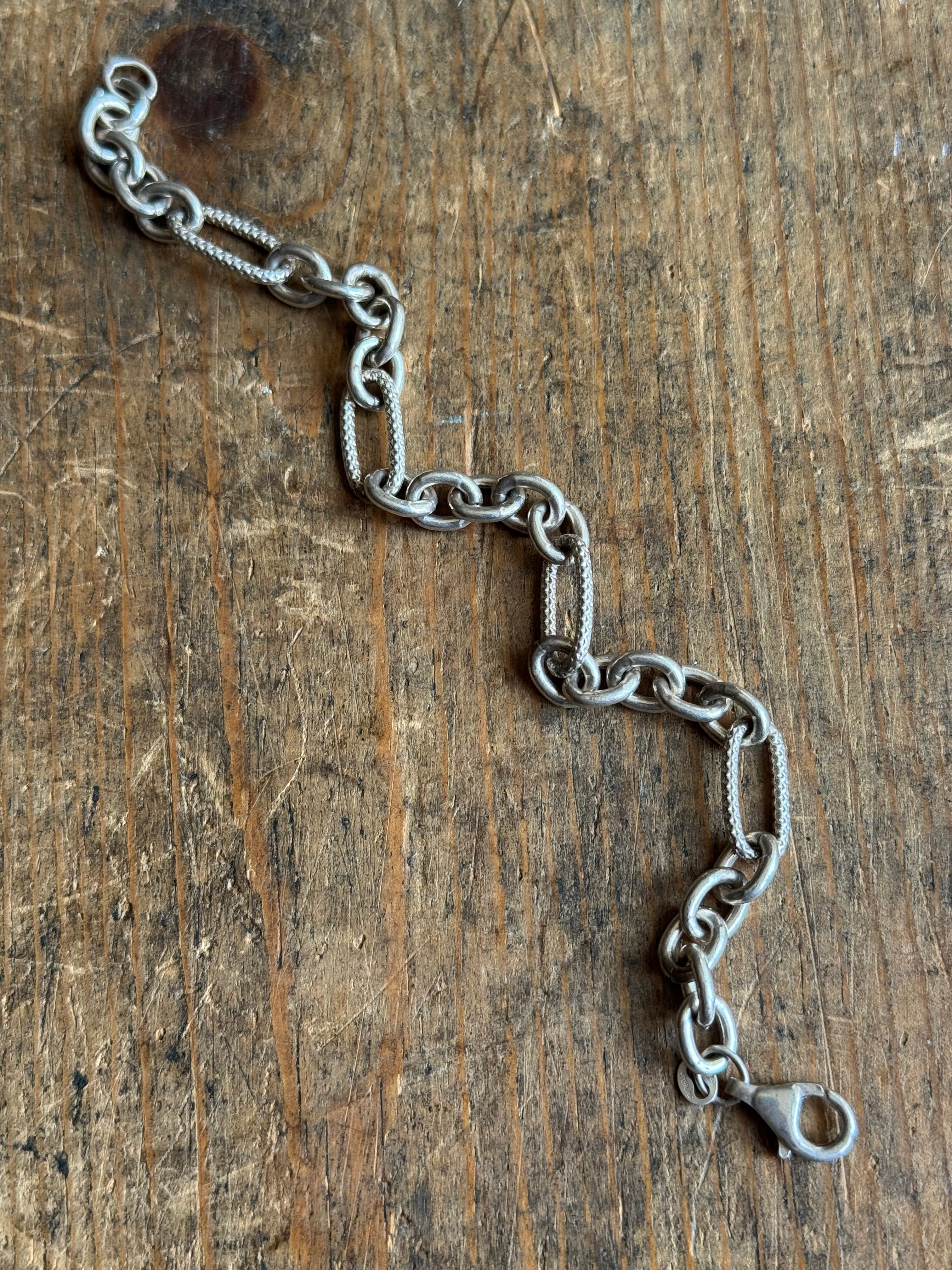 Vintage Sterling Silver 7.5” Textured Oval Cable Chain Bracelet