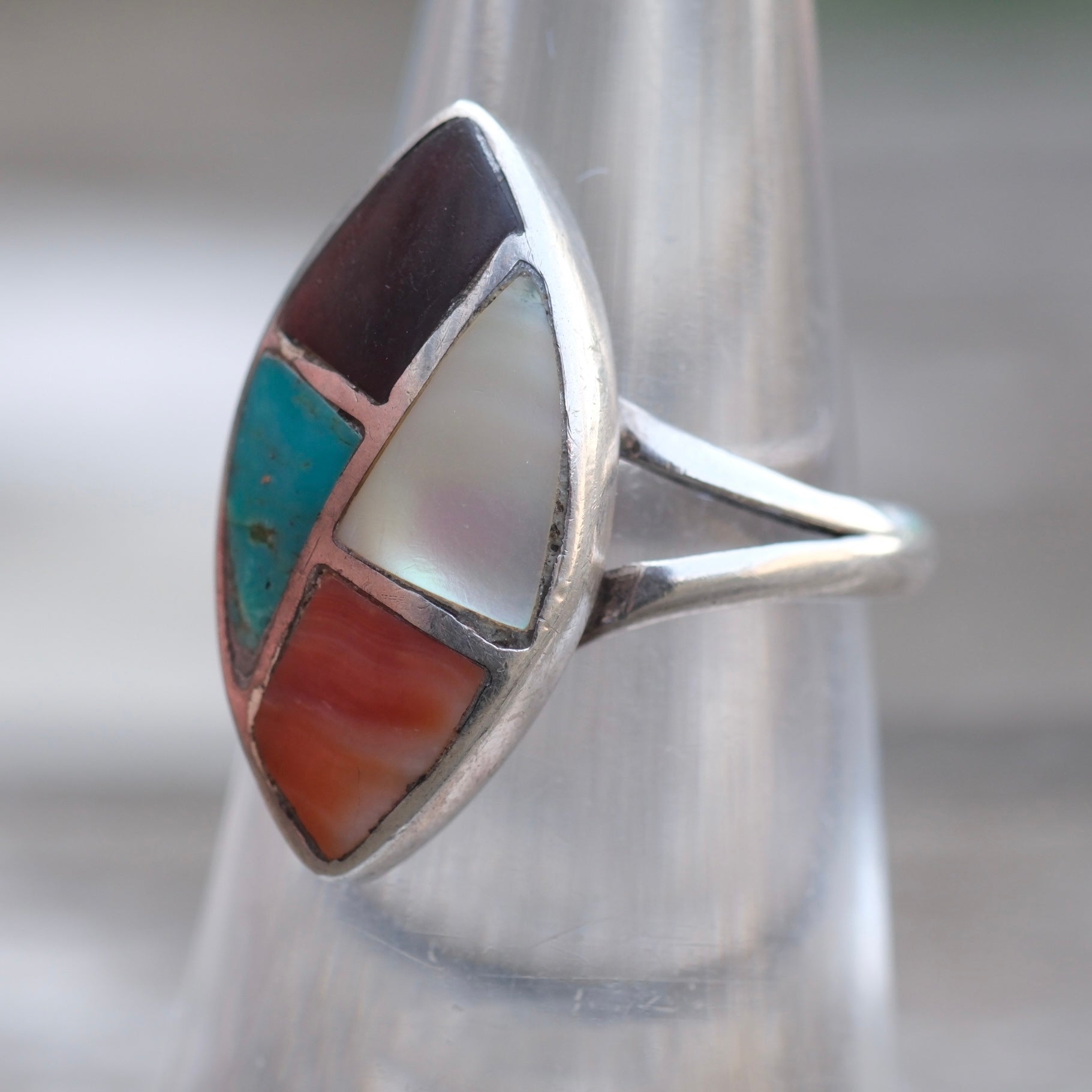 Vintage Sterling Multistone Inlay Ring 5.5