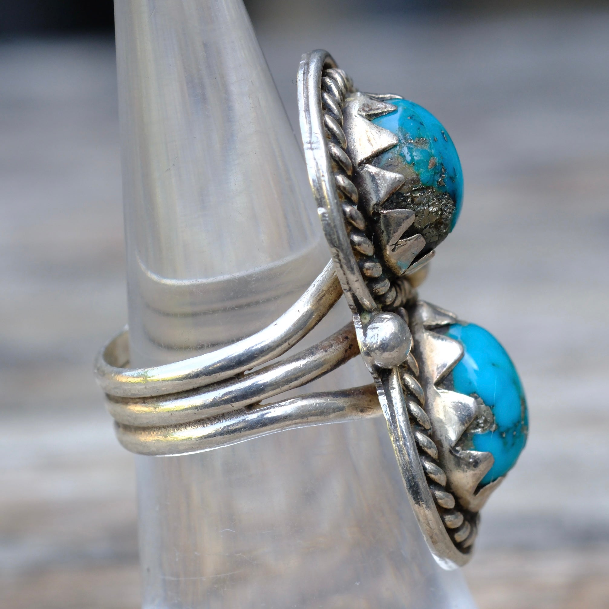 Vintage Sterling 2-Stone Turquoise Ring 5.75