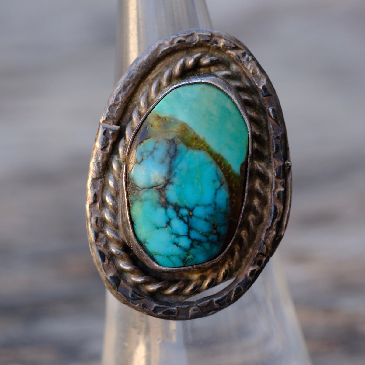 Vintage Sterling Turquoise Roper Ring 5.25