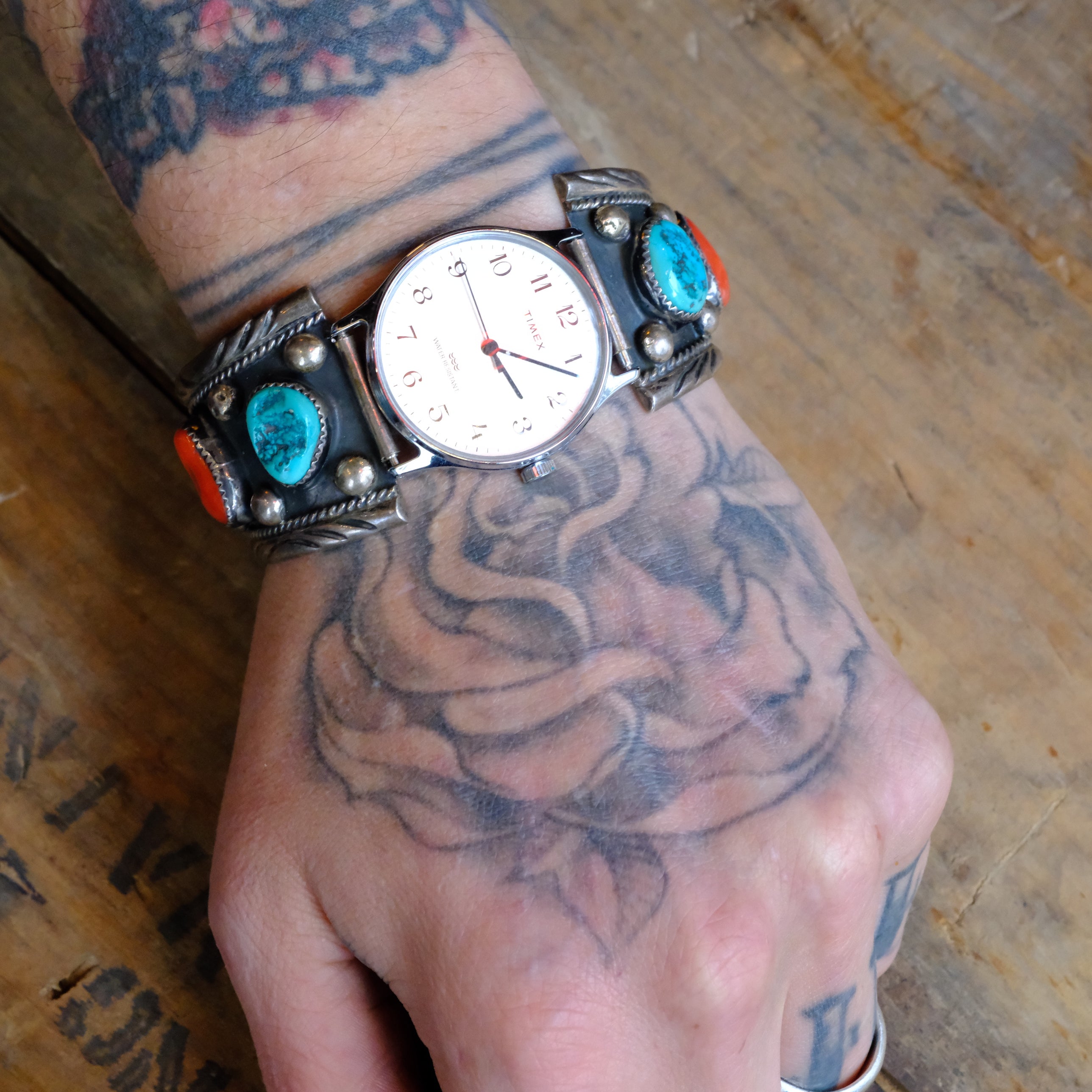 Vintage Sterling Turquoise and Coral Watch