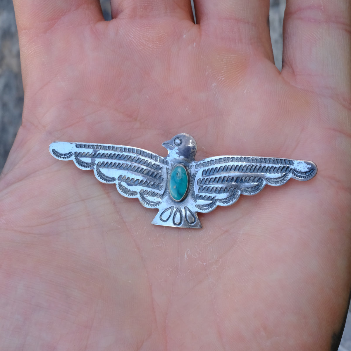 Vintage Sterling Turquoise Thunderbird Pin