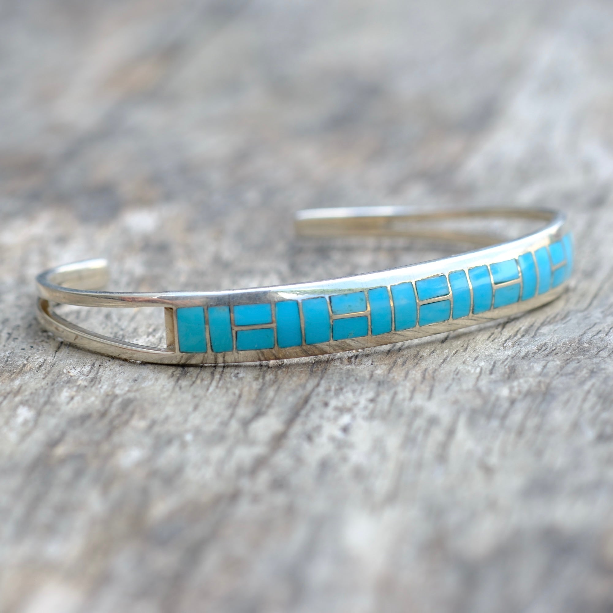 Vintage Sterling Silver Turquoise Inlay Cuff Bracelet