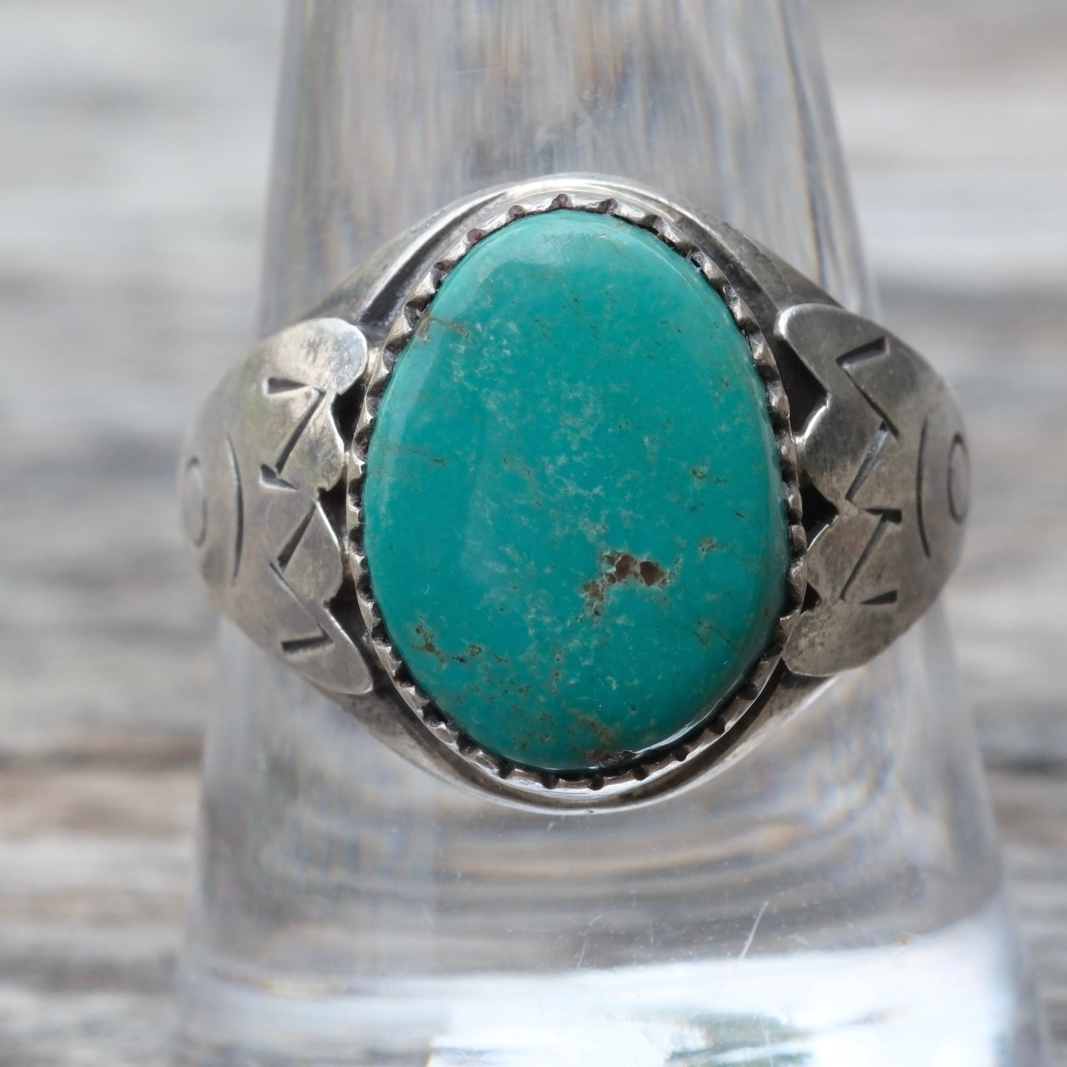 Vintage Sterling Turquoise Stamped Band Ring 9.75