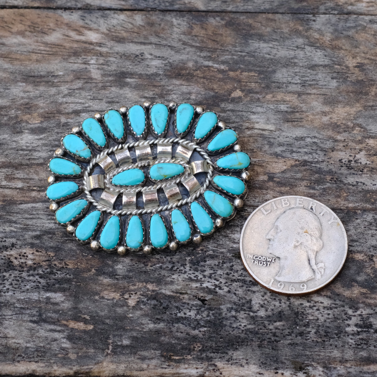 Vintage Sterling Zuni Turquoise Cluster Pin