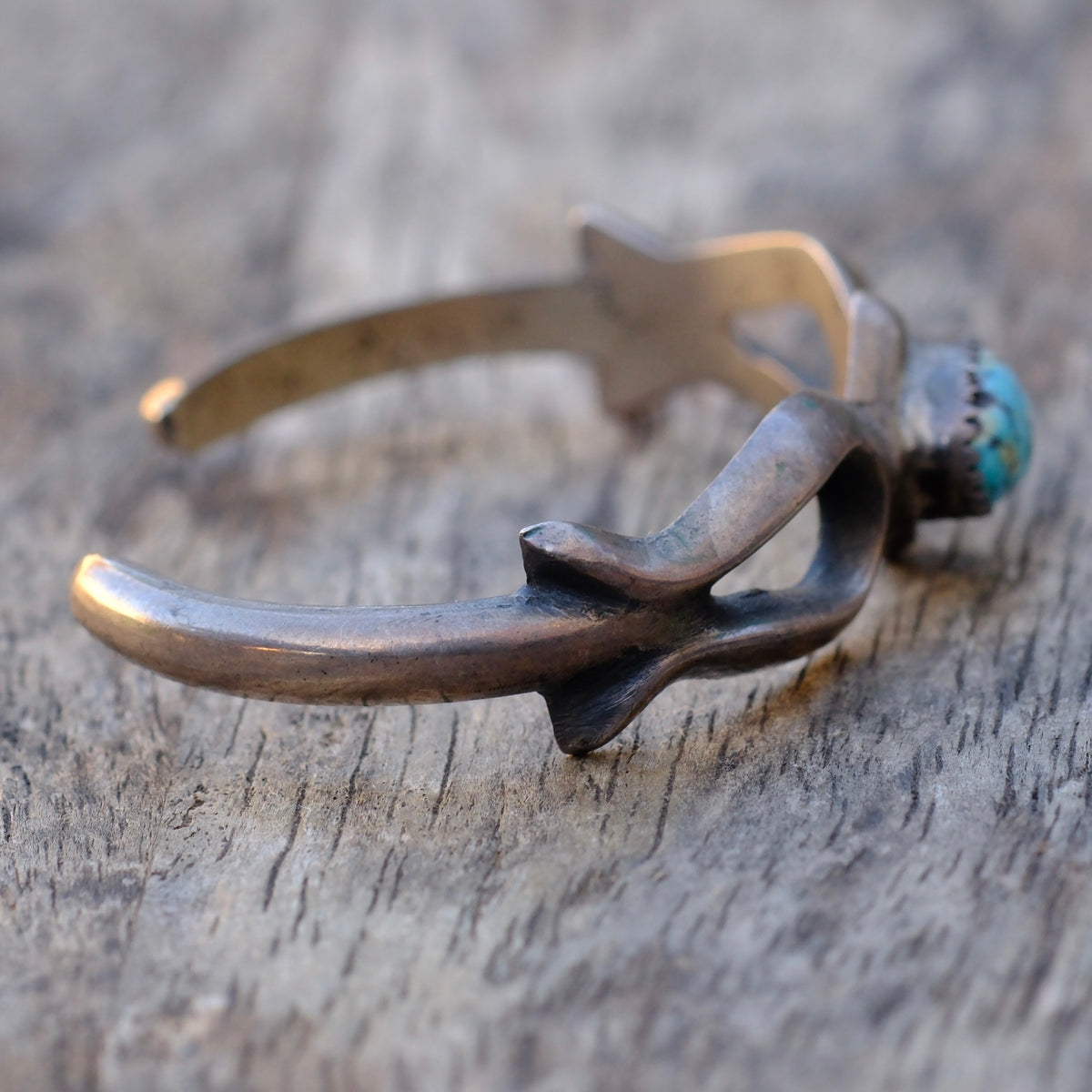 Vintage Sterling Turquoise Sand Cast Cuff Bracelet