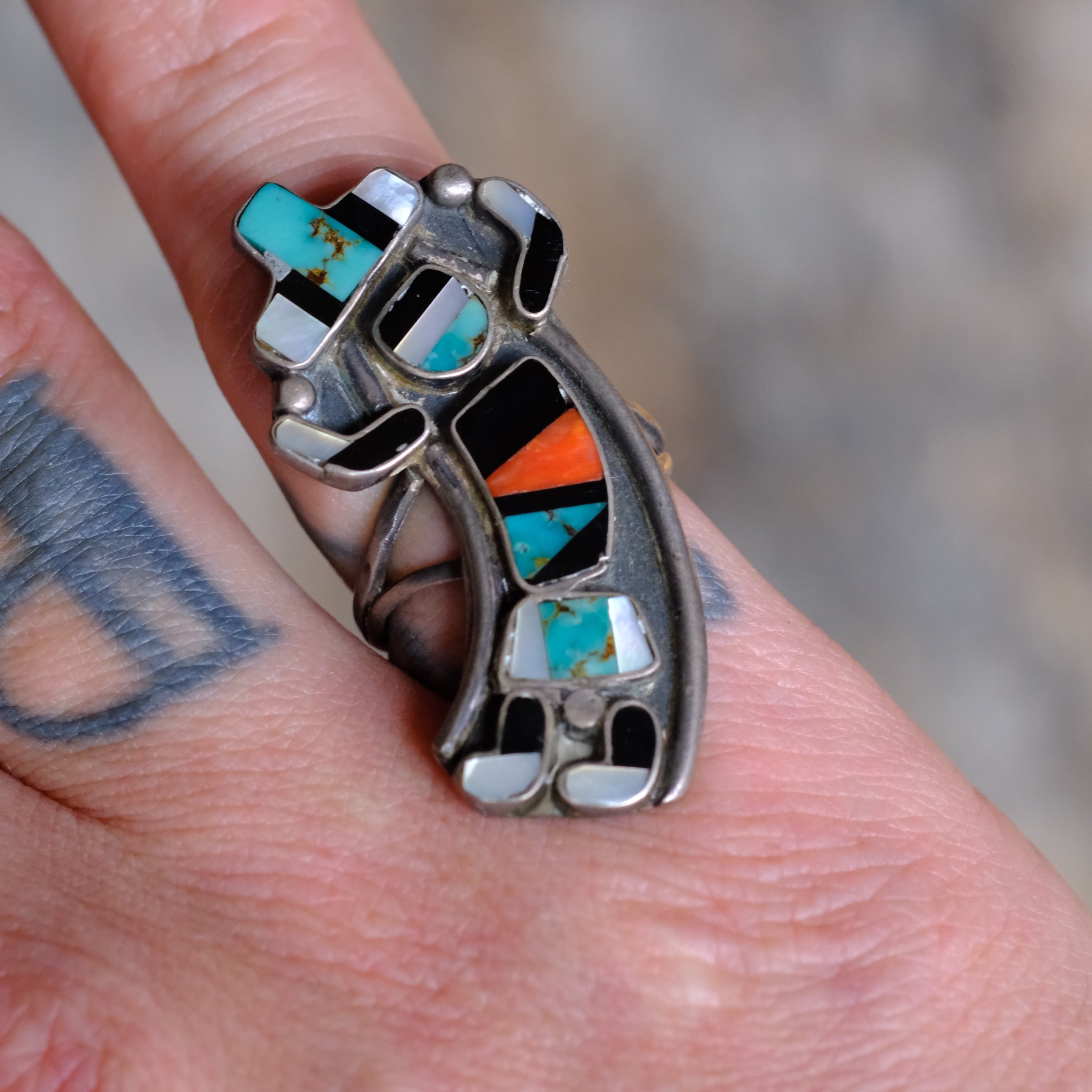 Vintage Sterling Multistone Inlay Ring 6.25