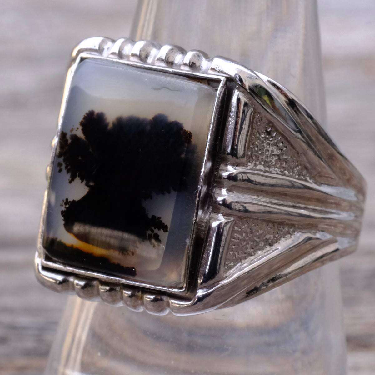 Vintage Sterling Agate Signet Ring 9