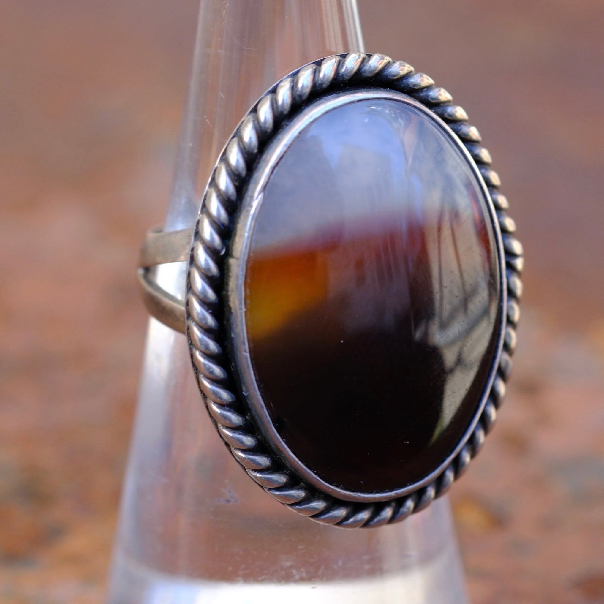 Vintage Sterling Agate Roper Ring 6