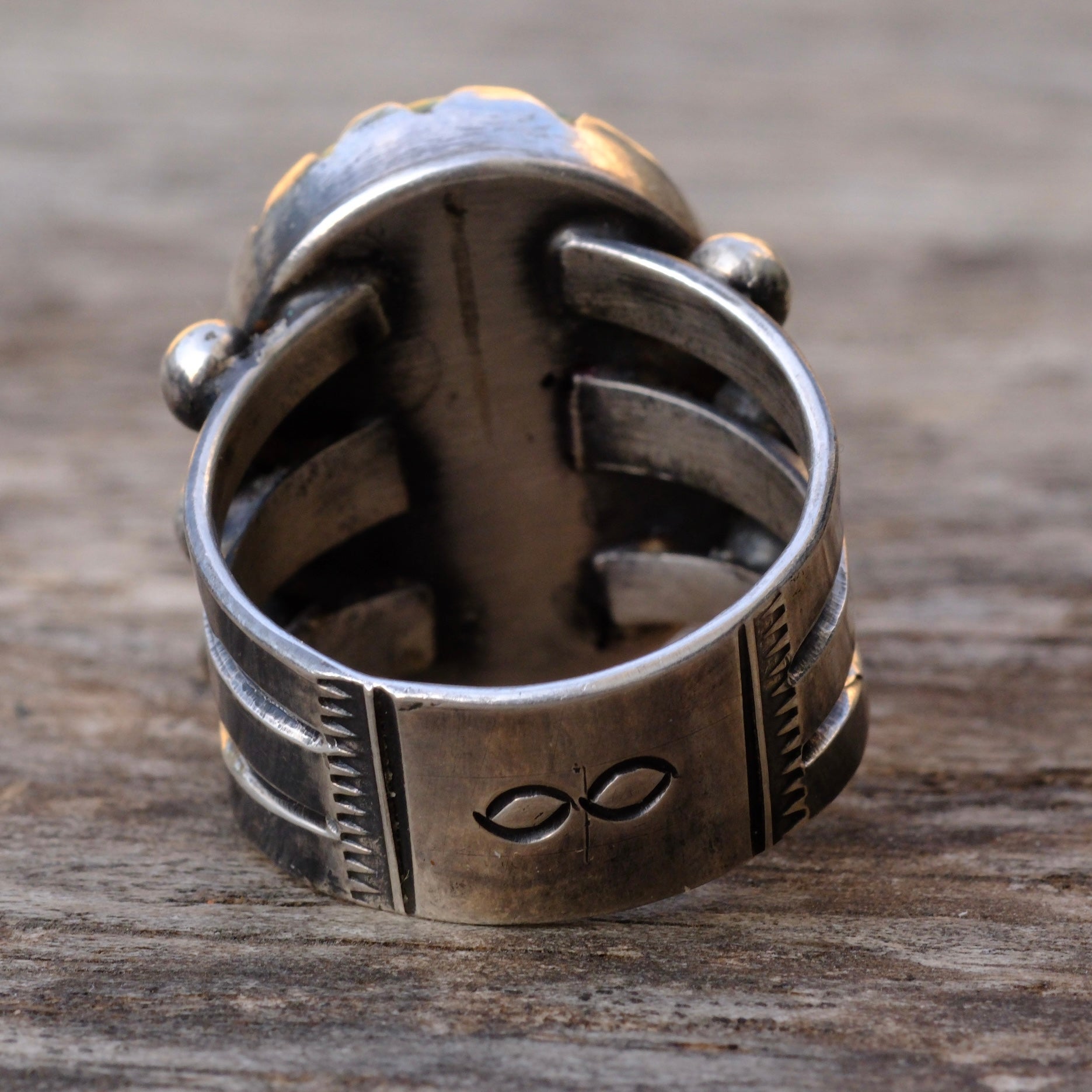Heavy Sterling Silver Stamped Band Turquoise Ring 10