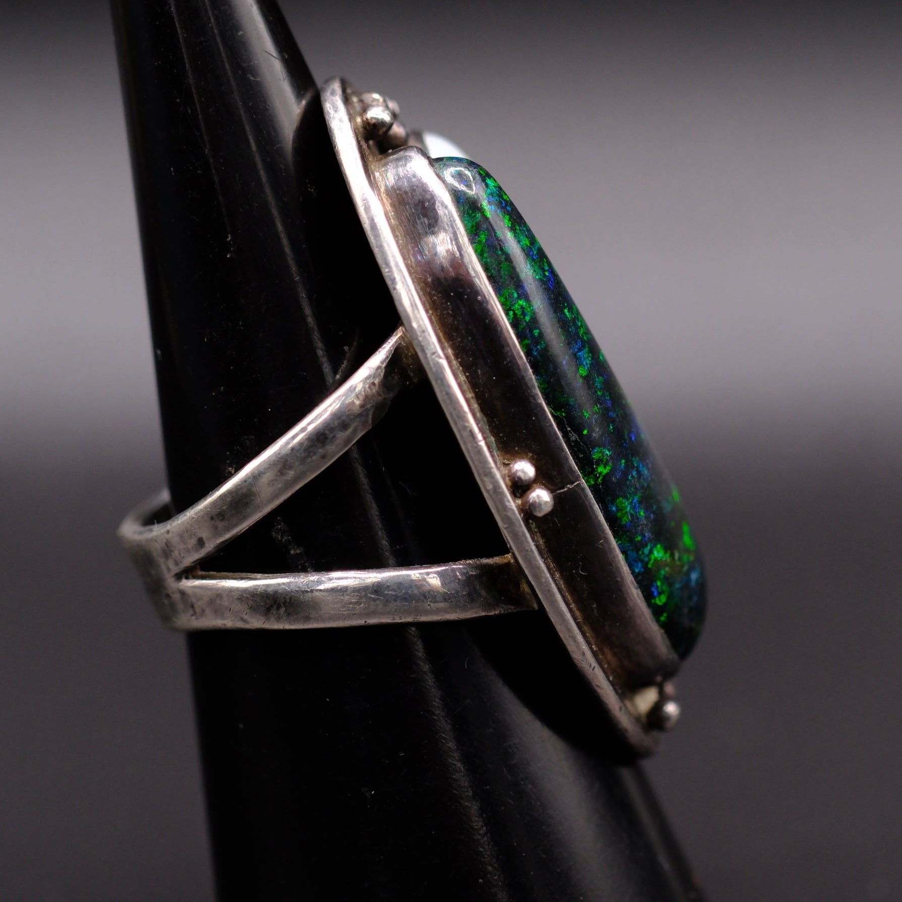 Vintage Sterling Mother Of Pearl and Faux Opal Ring 6.75
