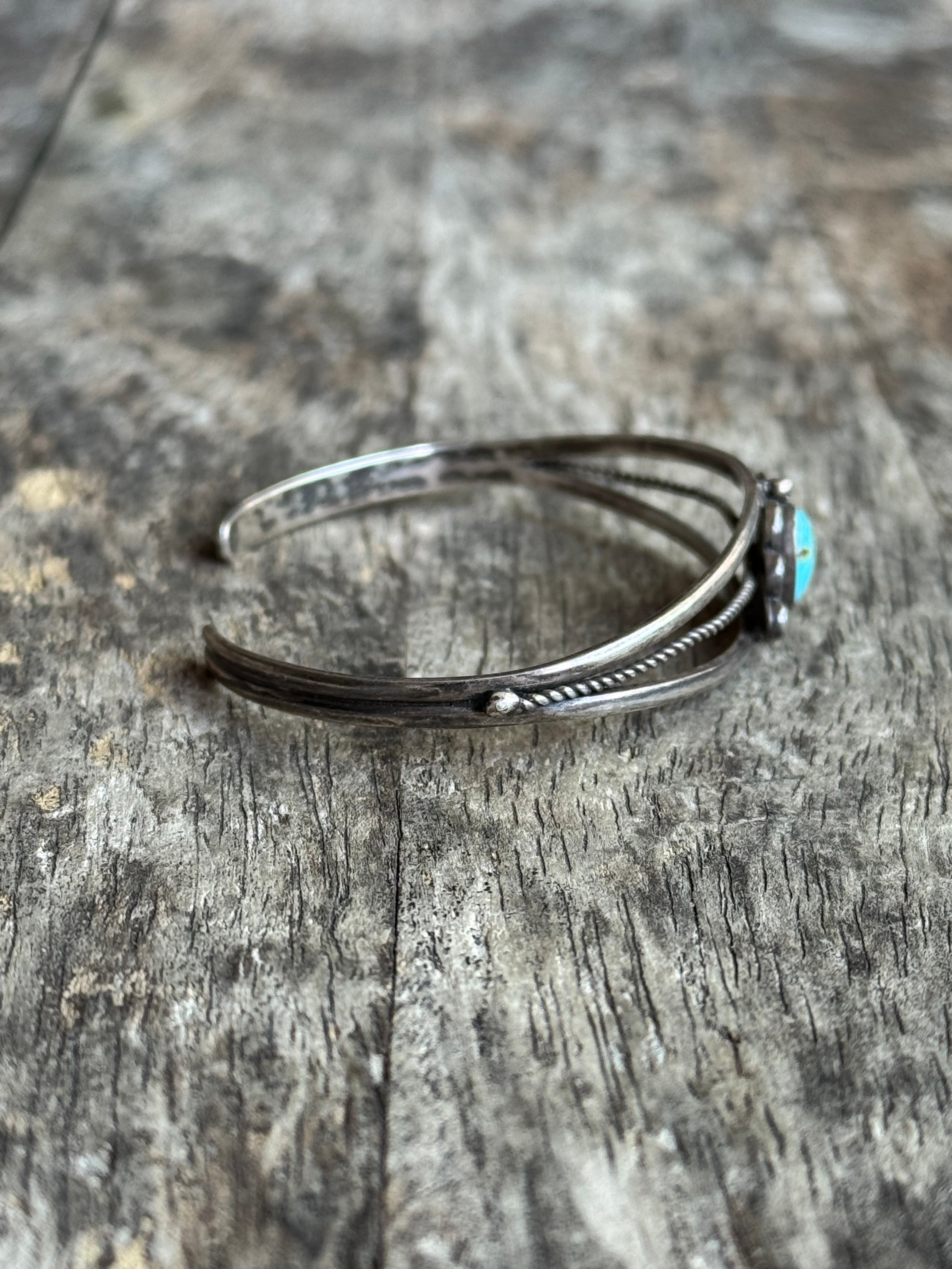 Vintage Sterling Silver Turquoise Roped Cuff
