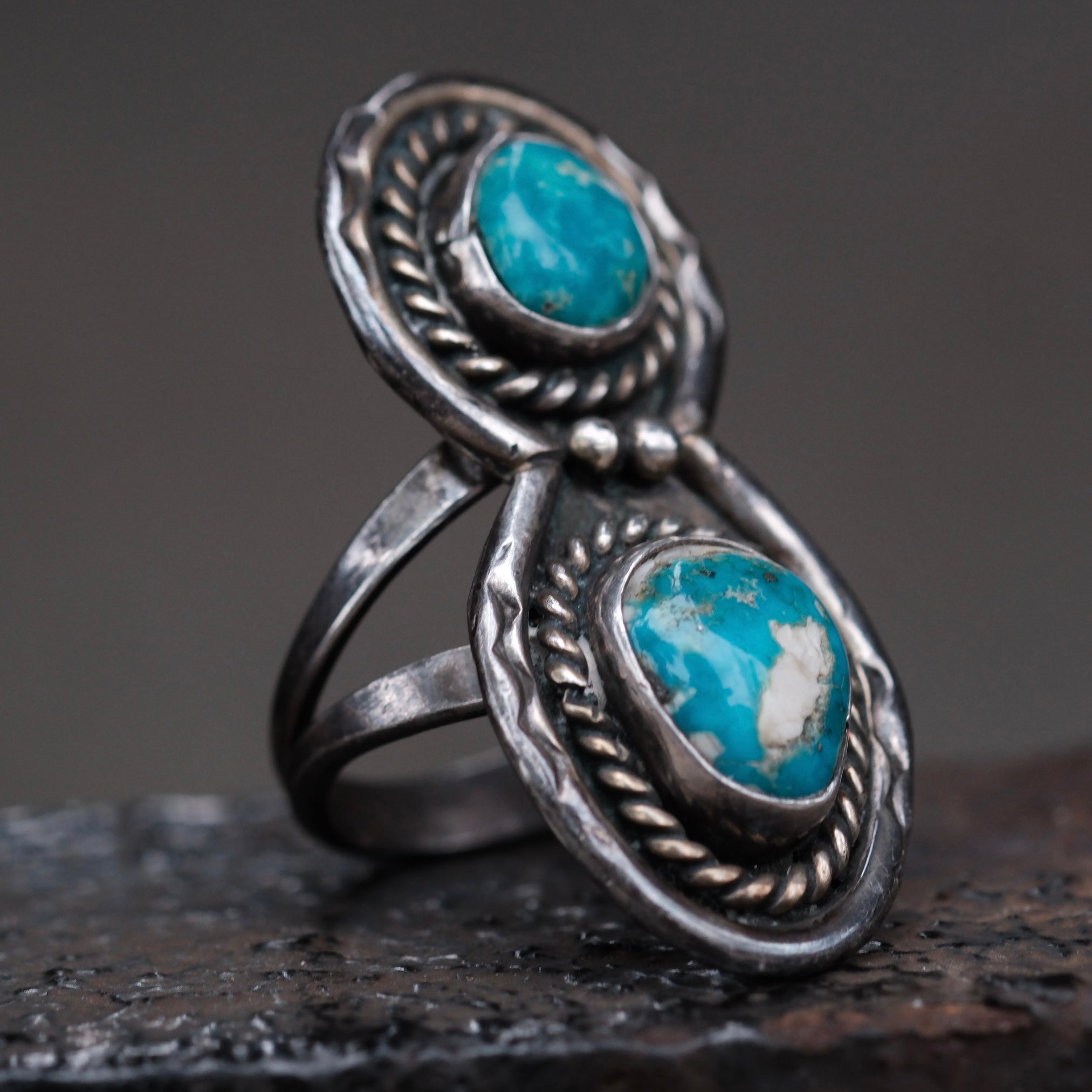 Vintage Sterling 2-Stone Turquoise Ring 6