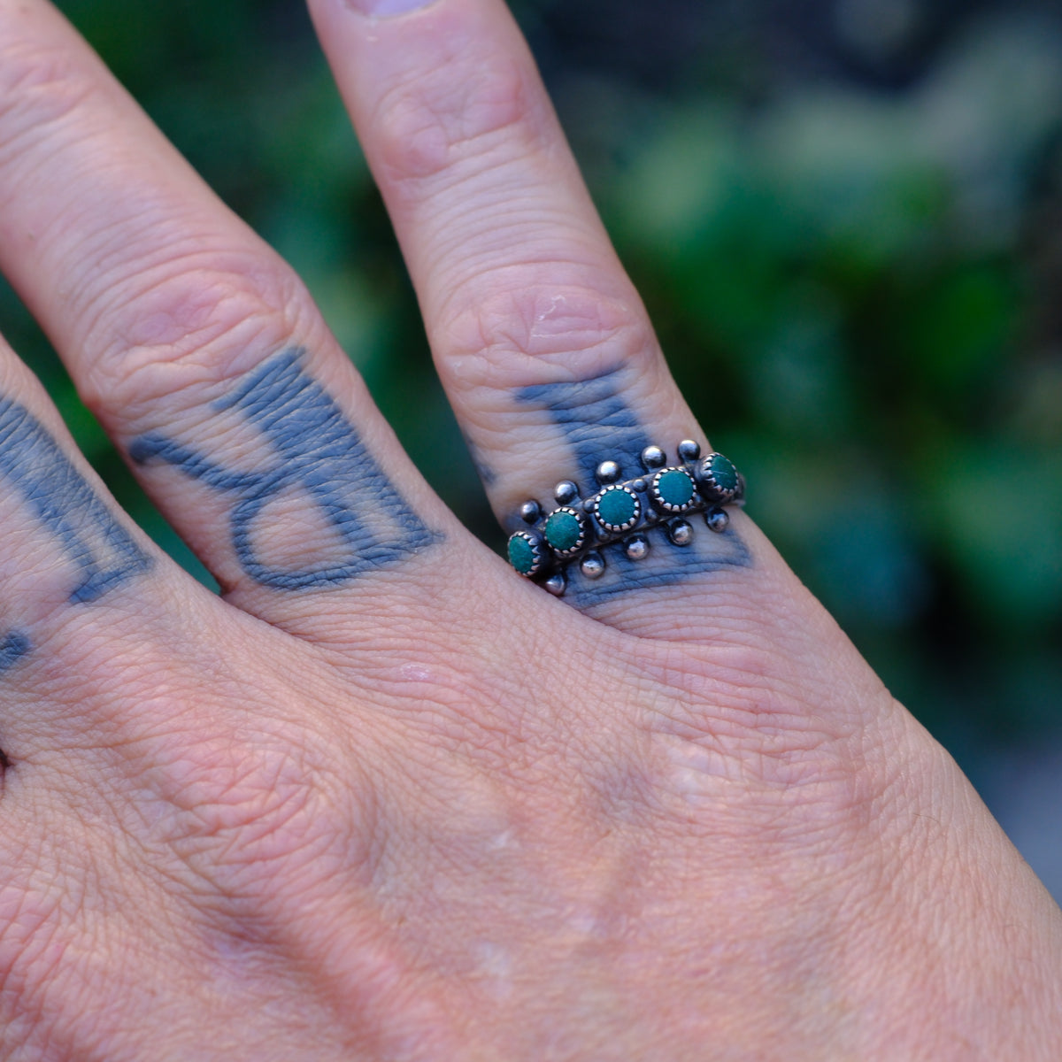 Vintage Sterling Snake Eye Turquoise Ring 6.5